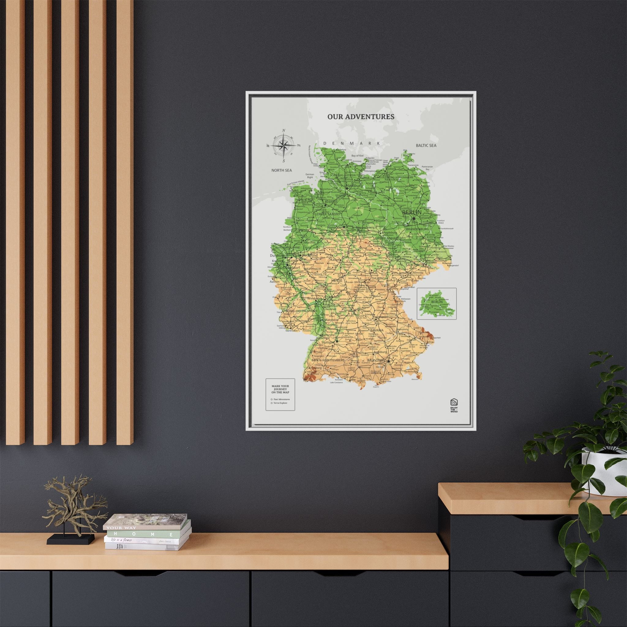 Wooden Canvas Germany Map - Physical