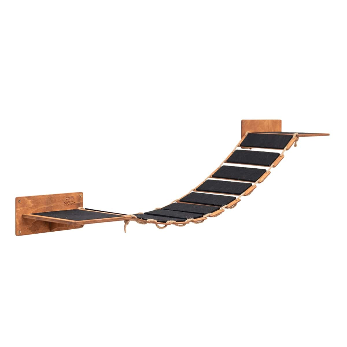 cat rope bridge in oak color covered with black felt