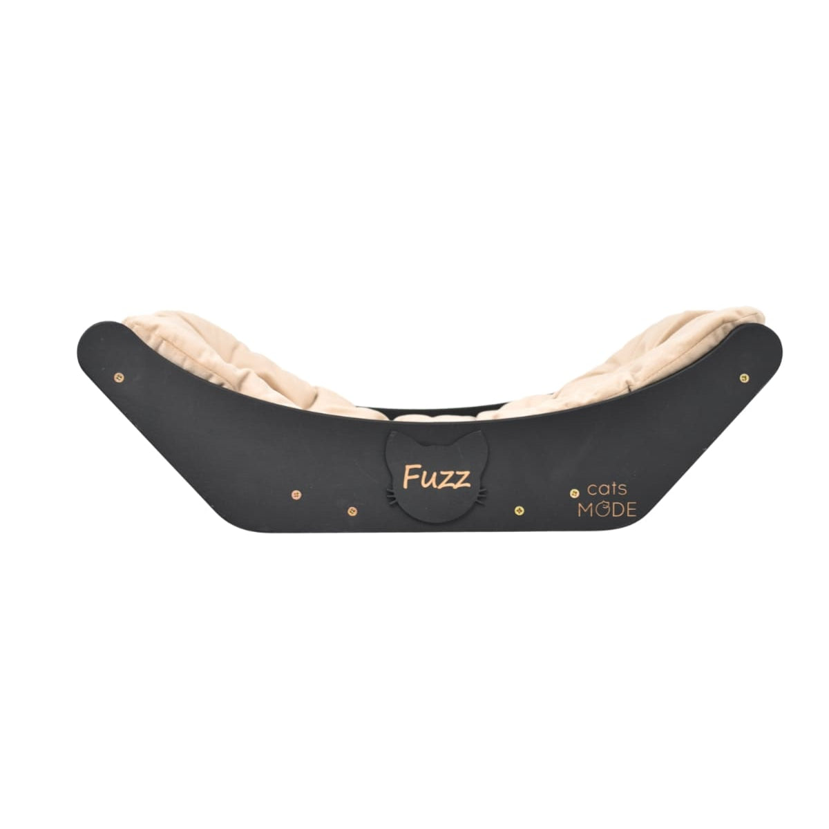 black curved wall mounted cat bed with pillow