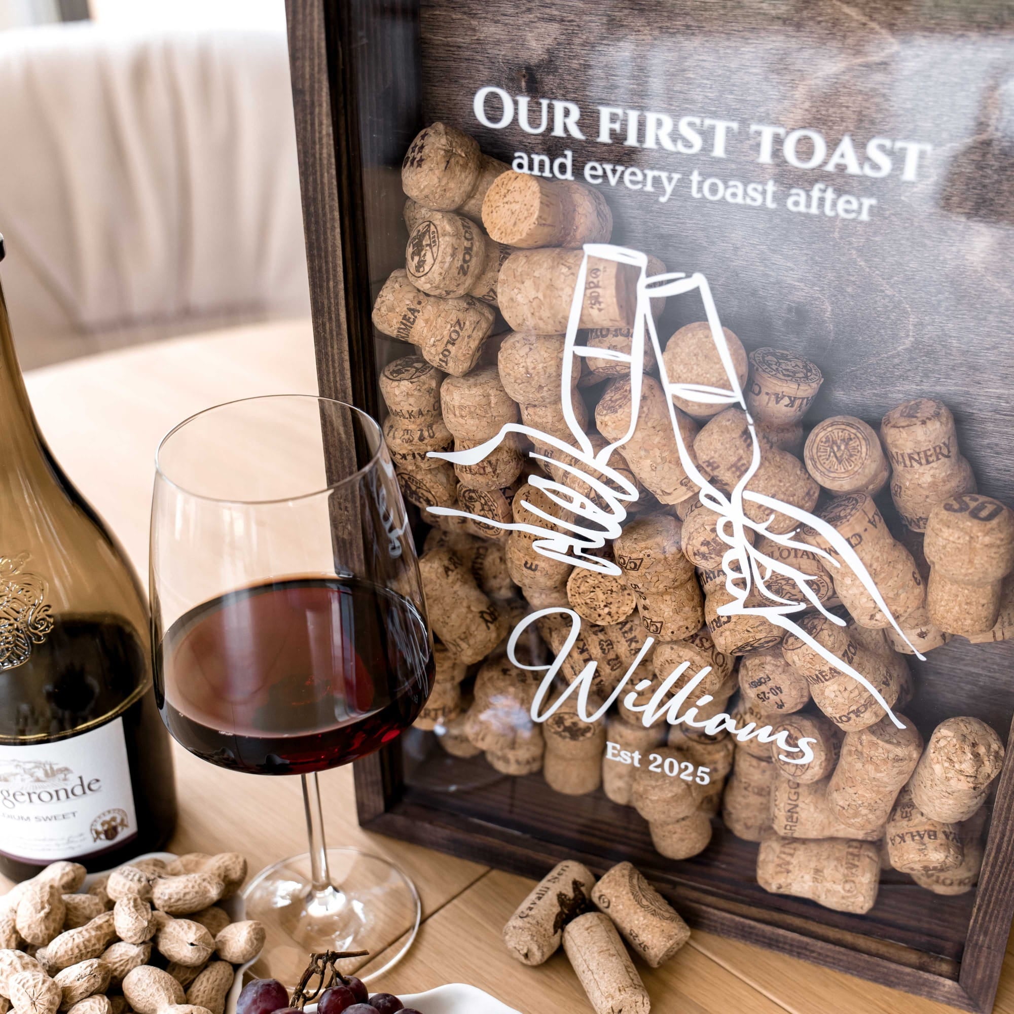 A personalized wooden wine cork