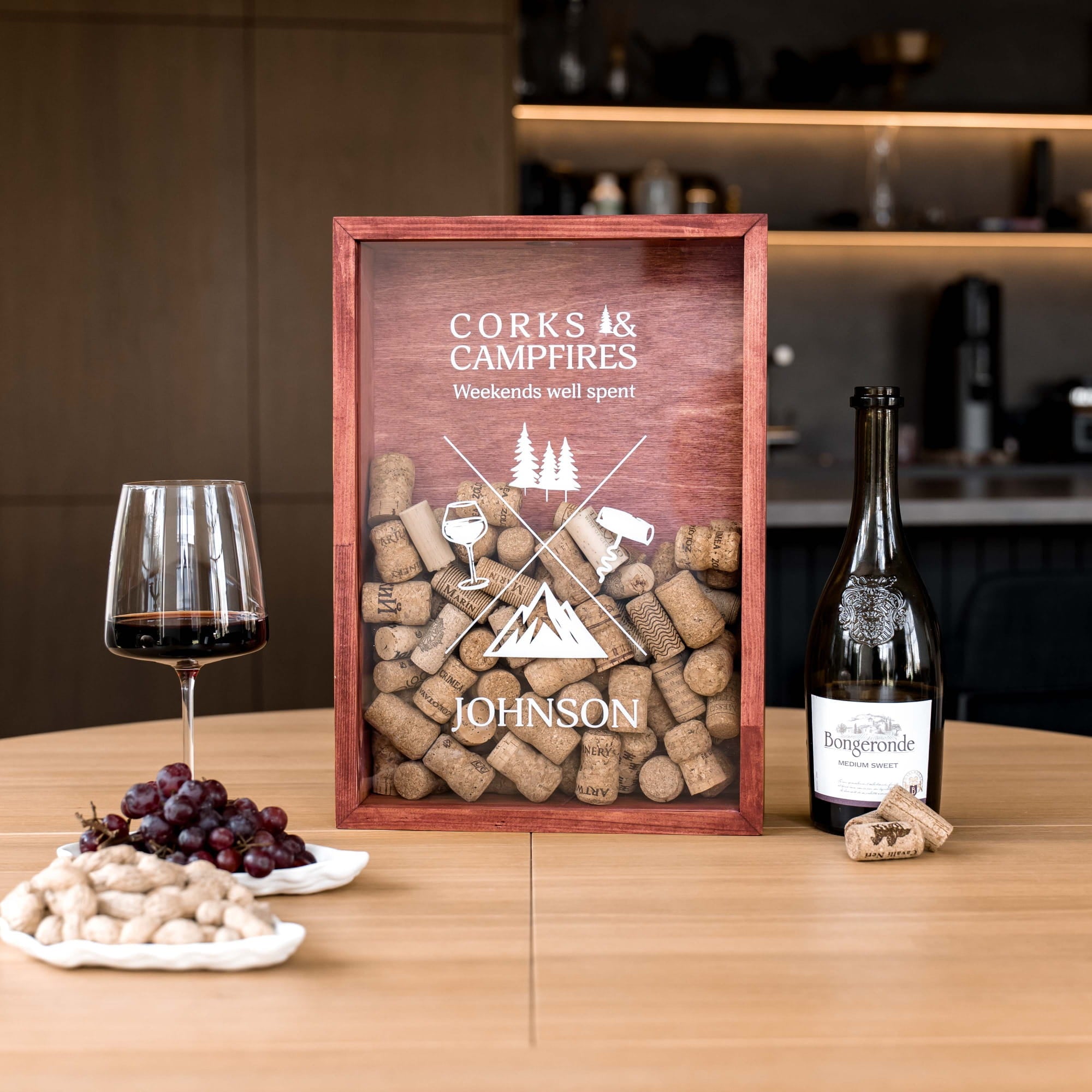 A personalized wooden wine-themed gift box