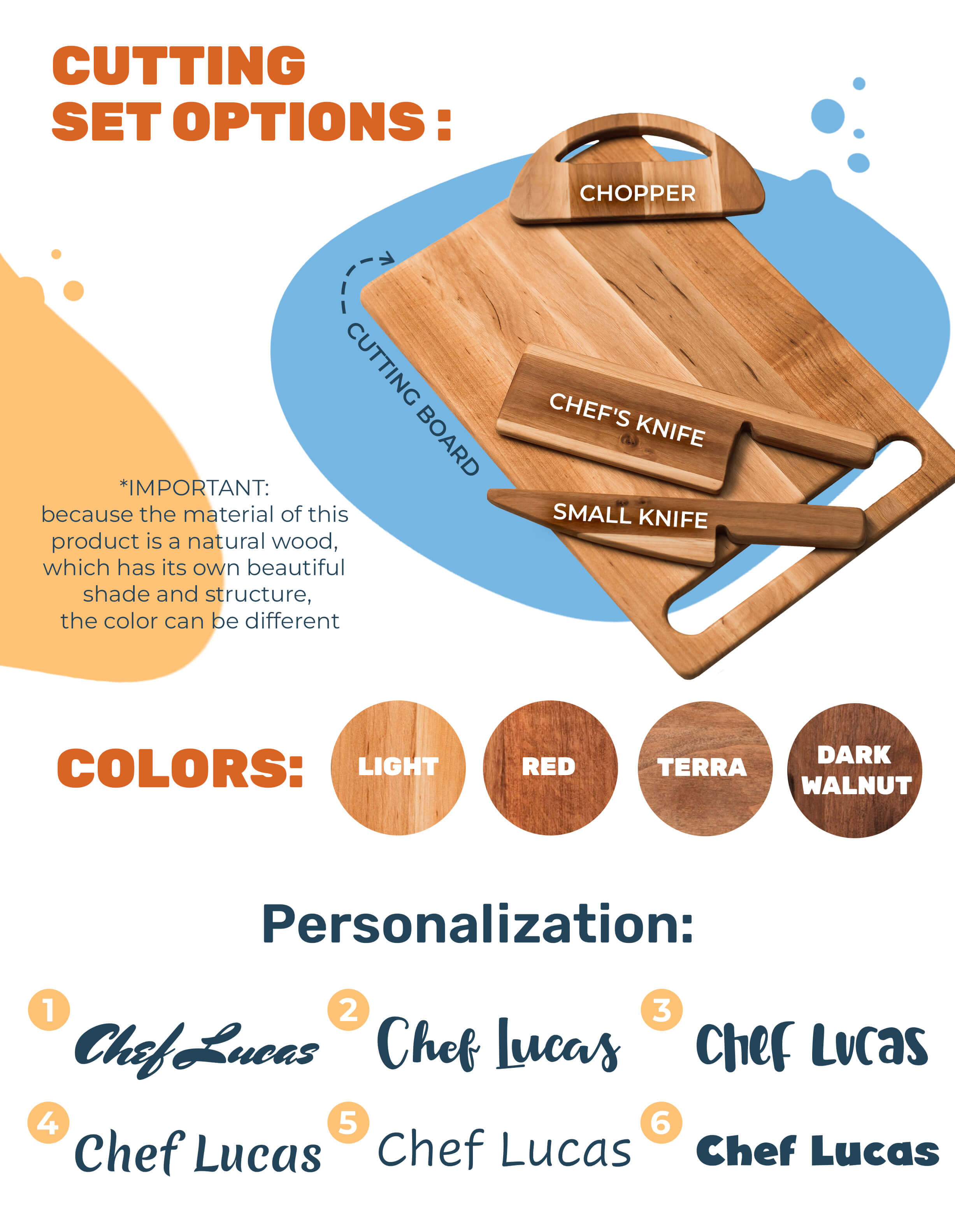 wooden cutting set 