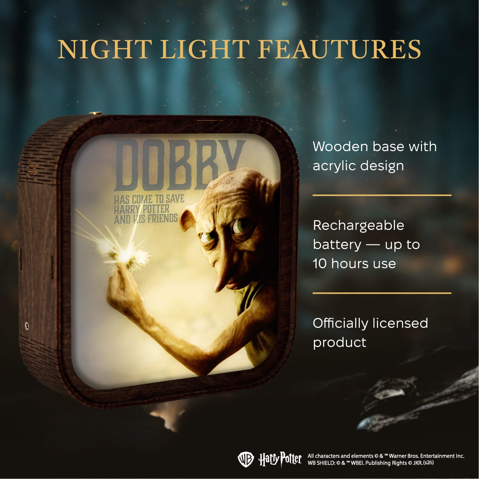 Veilleuse Harry Potter en bois et acrylique-Dobby est venu sauver
