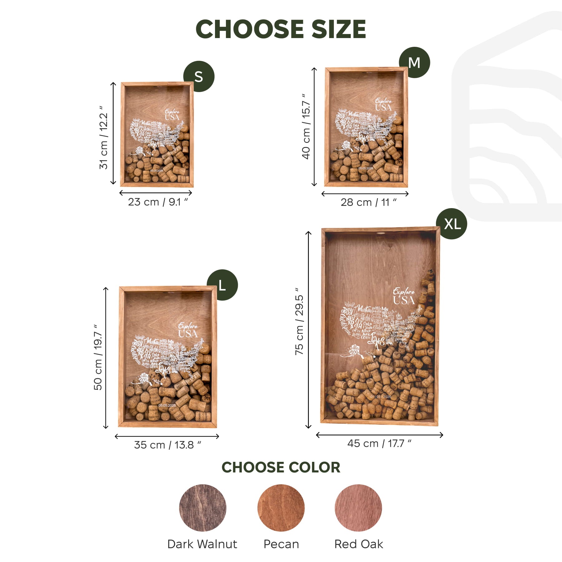 Size and color selection chart 