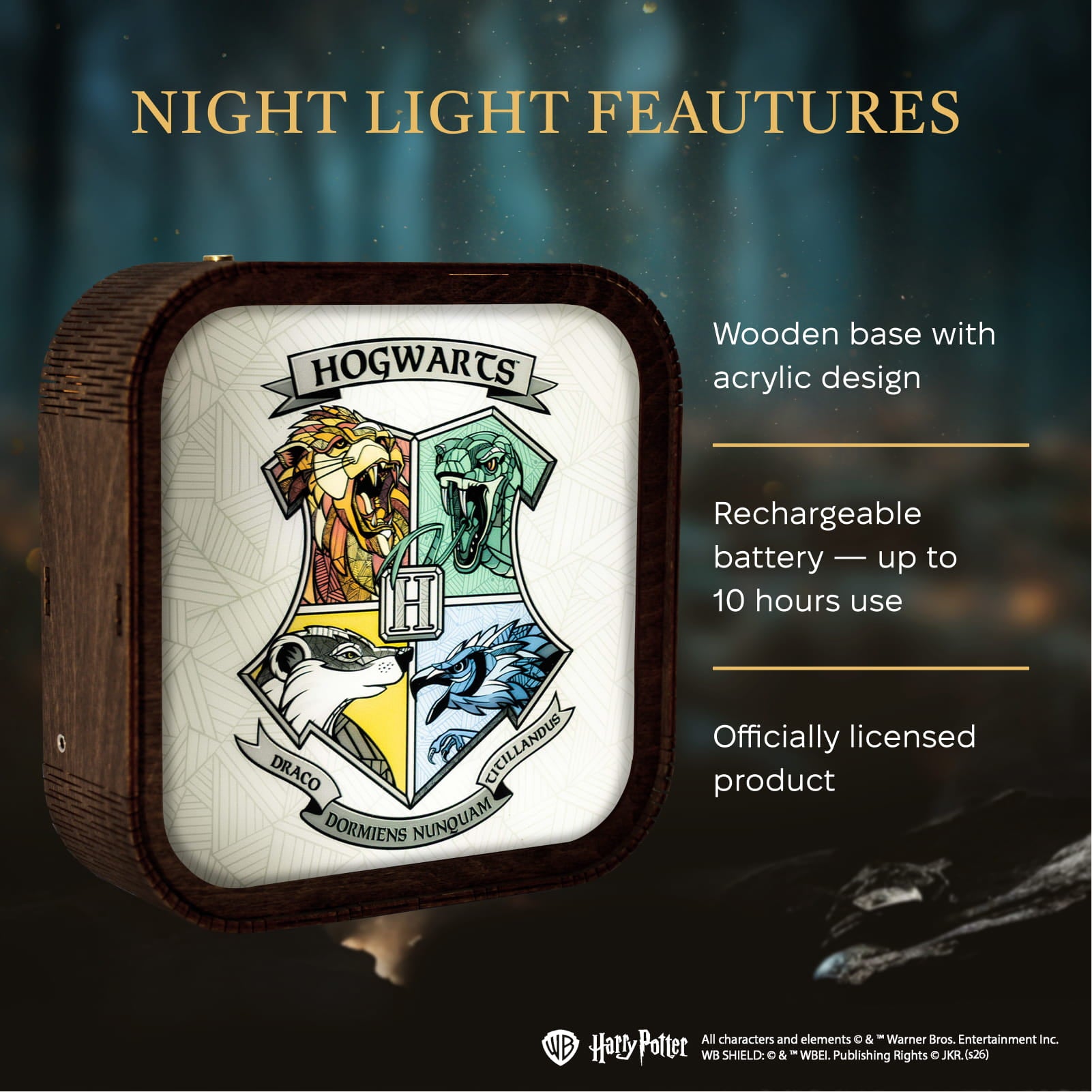 Veilleuse Harry Potter en bois acrylique-Blason de Poudlard