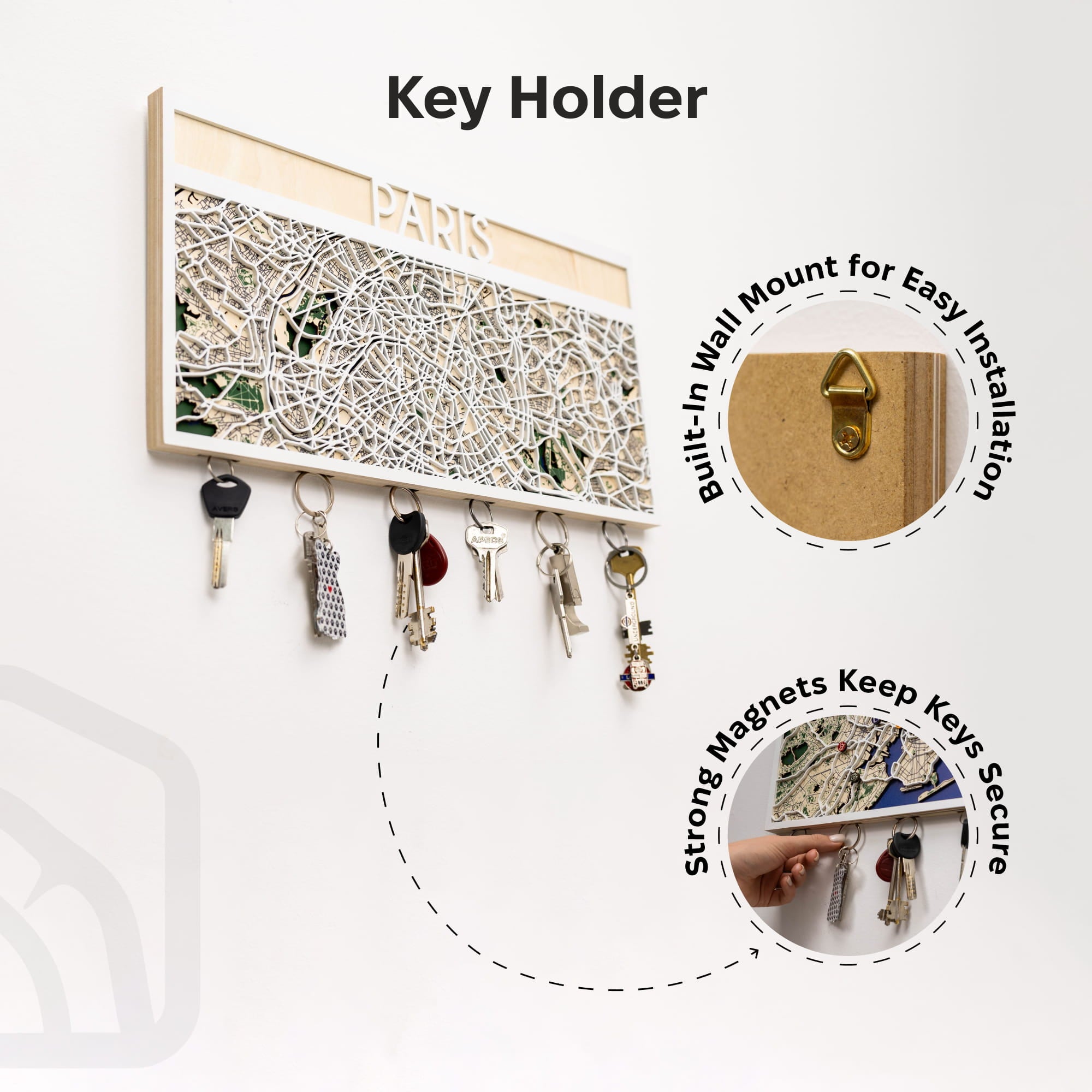 Key holder with decorative design on a white background