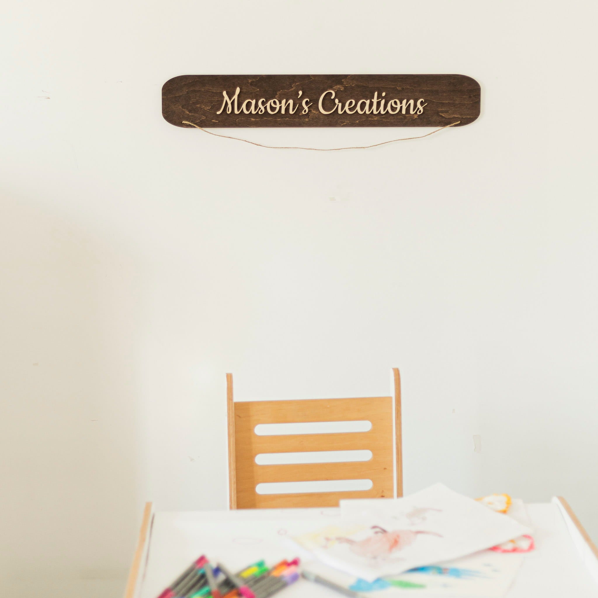 Kids Art Display Wall - Dark Walnut by Enjoy The Wood 