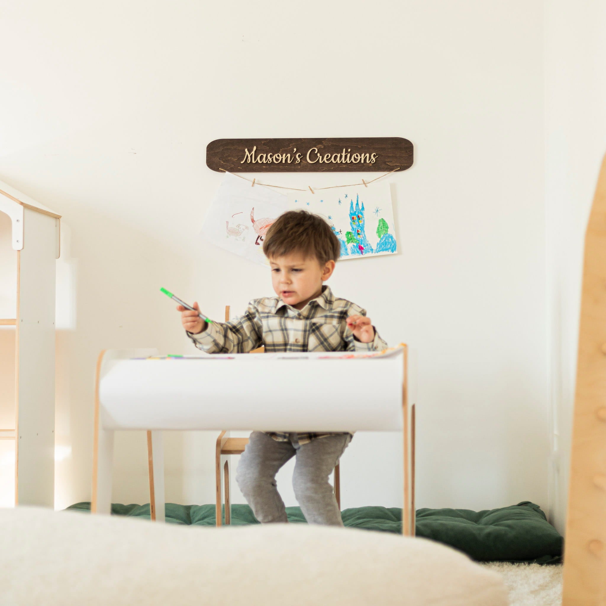 Kids Art Display Wall - Dark Walnut by Enjoy The Wood 