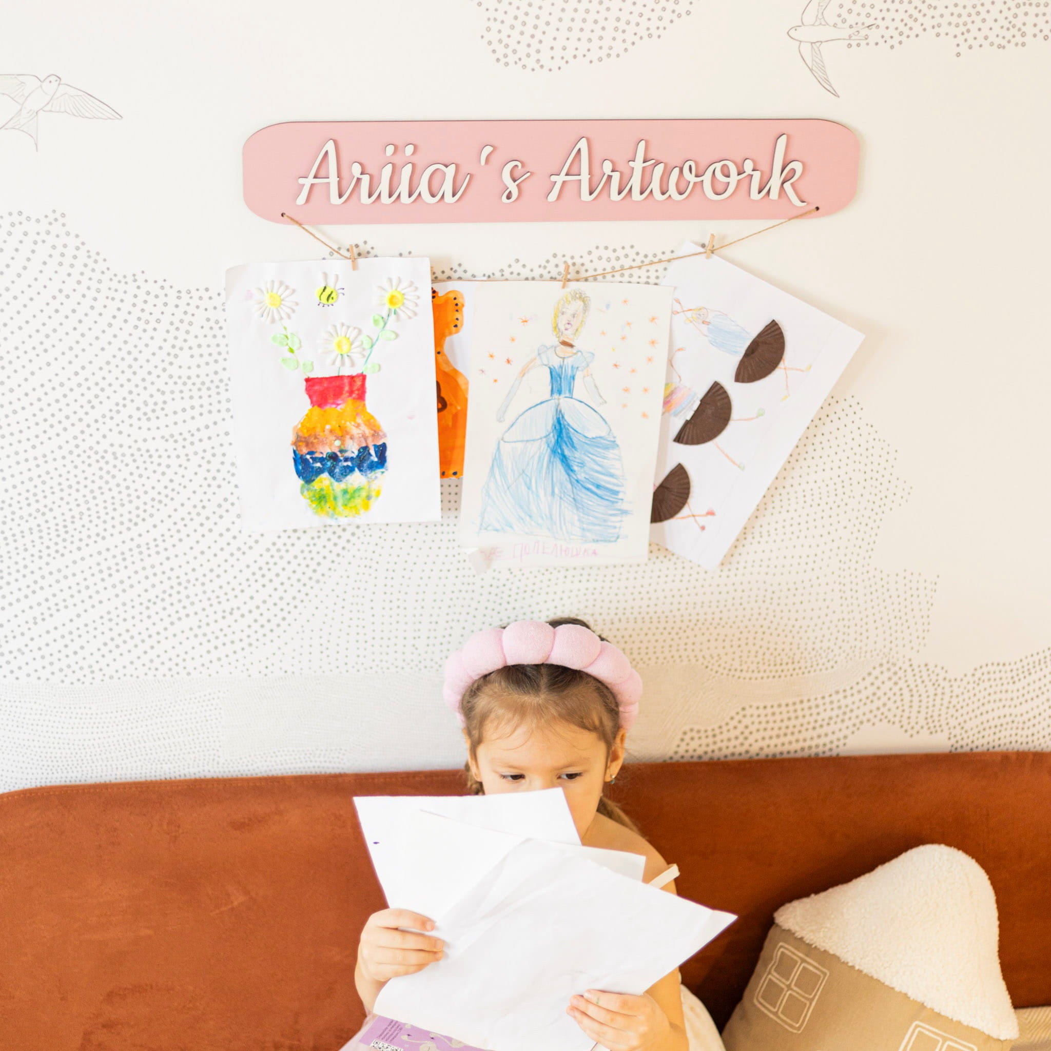 Kids Art Display Wall - Pink by Enjoy The Wood 