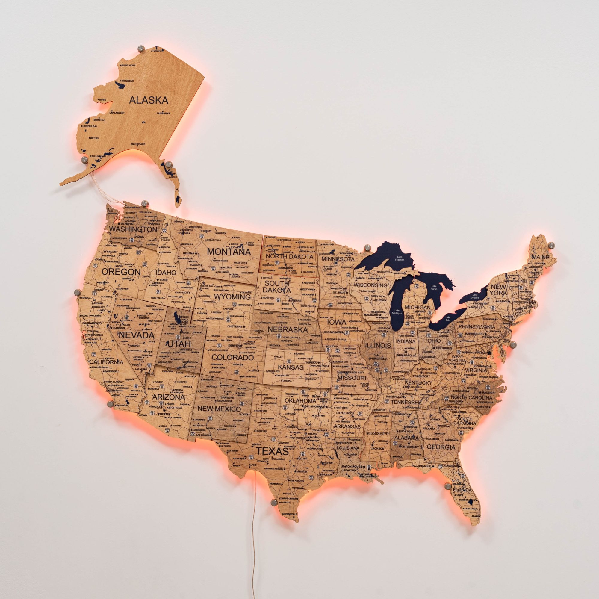 wooden map of the usa