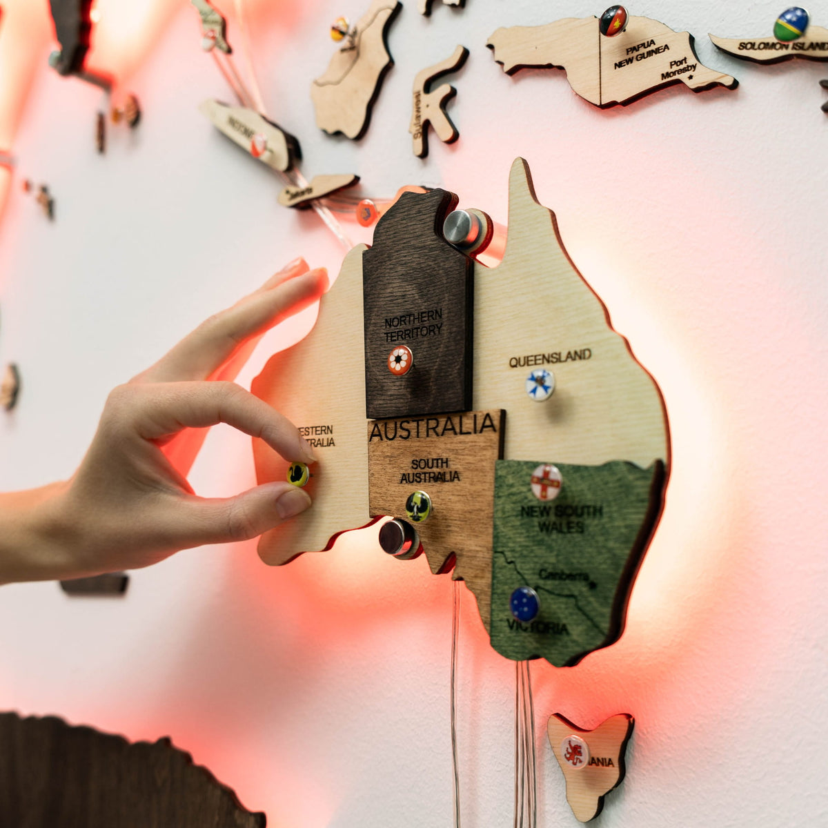 3D LED Carte du monde en bois 3.0 multicolore