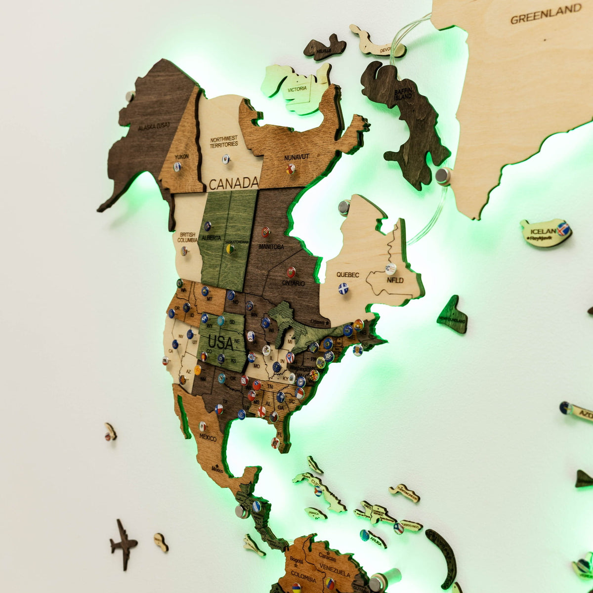 3D LED Carte du monde en bois 3.0 multicolore