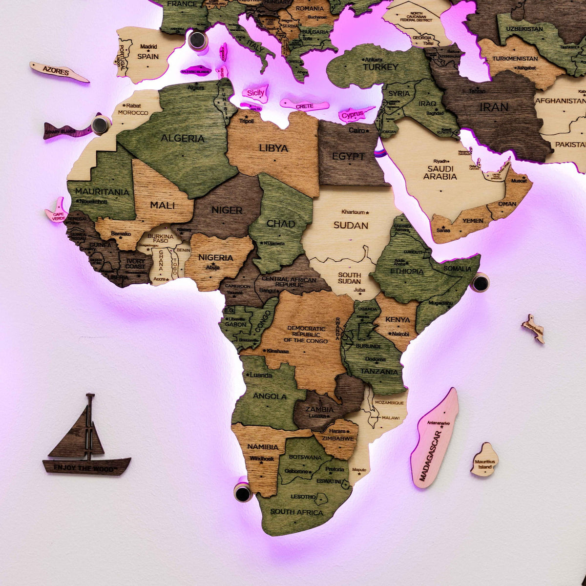 3D LED Carte du monde en bois 3.0 multicolore