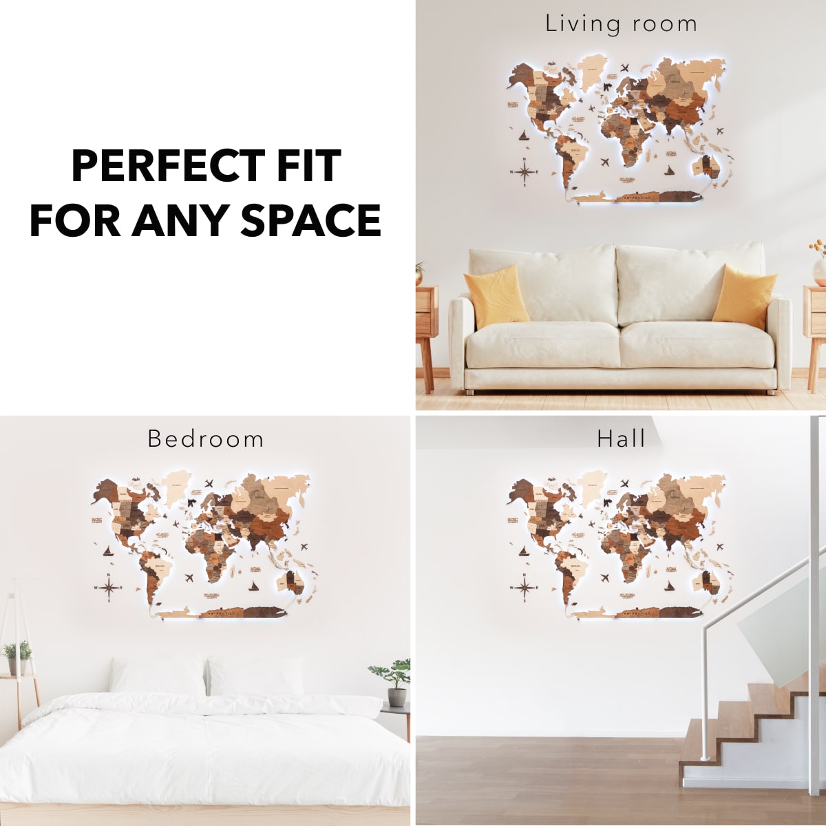 3D LED Wooden World Map 3.0 Multicolor | Enjoy The Wood