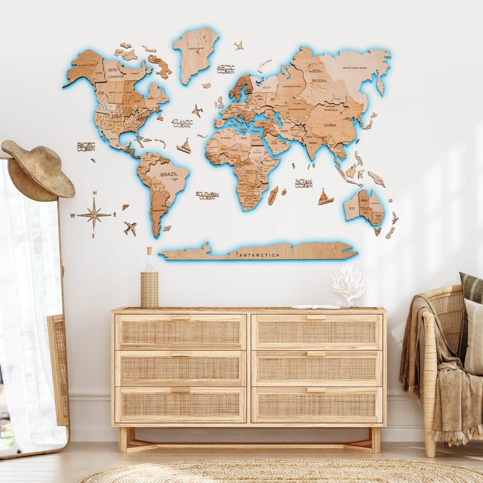3D LED Wooden World Map Perfect World - Cypress