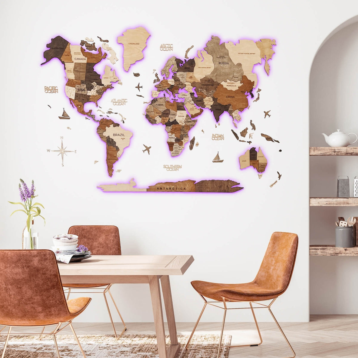 3D LED Wooden World Maps - world map light