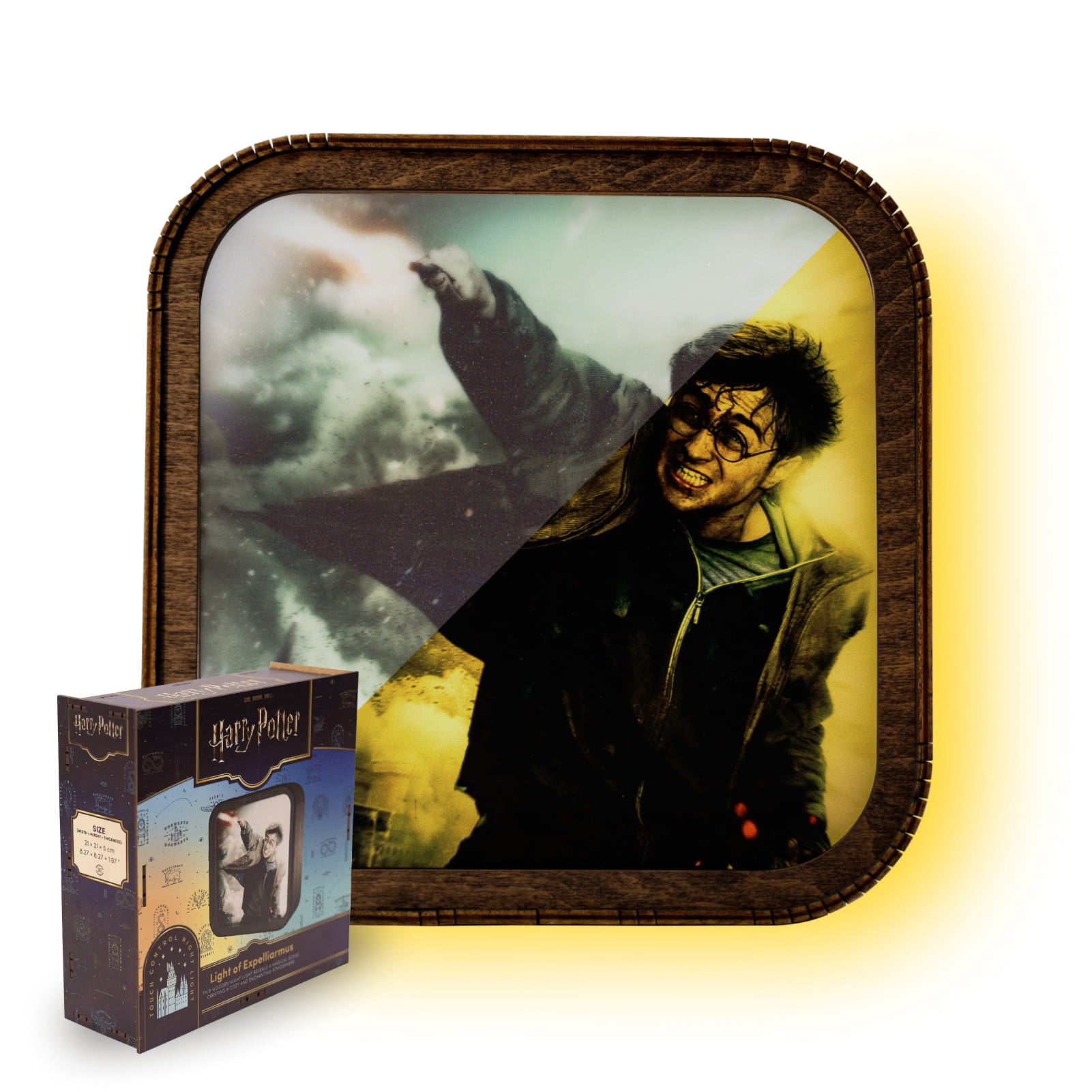 Lámpara de noche de madera y acrílico de Harry Potter - Luz de Expelliarmus