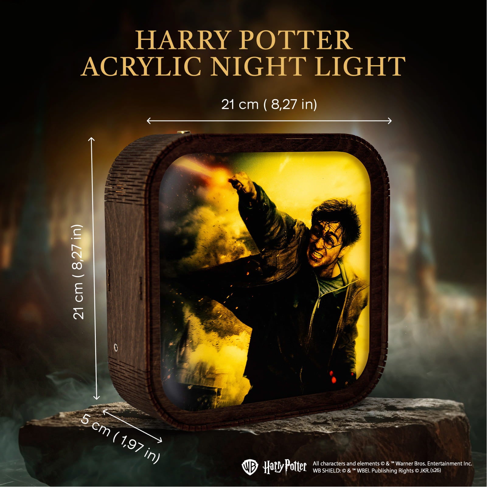 Lámpara de noche de madera y acrílico de Harry Potter - Luz de Expelliarmus