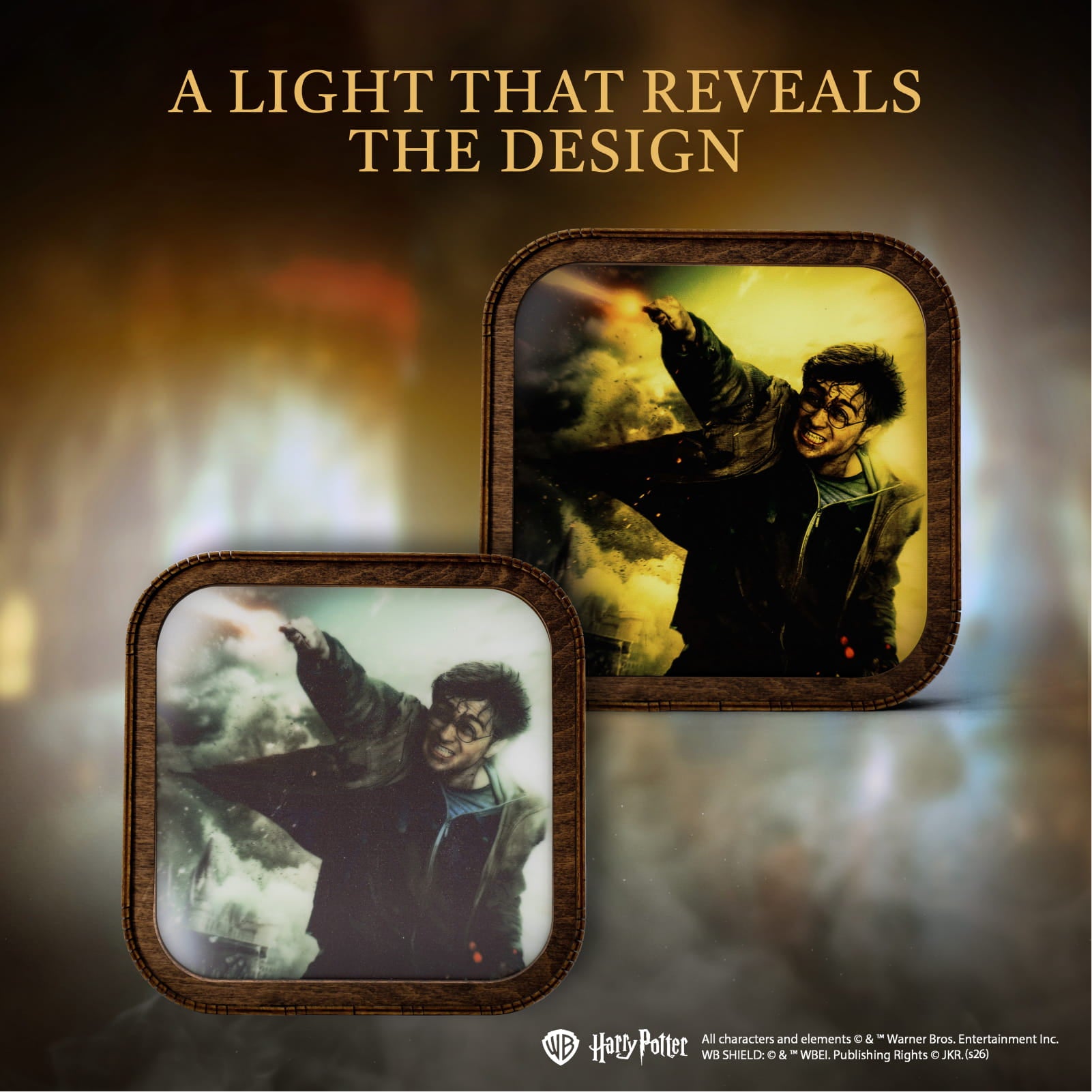 Lámpara de noche de madera y acrílico de Harry Potter - Luz de Expelliarmus