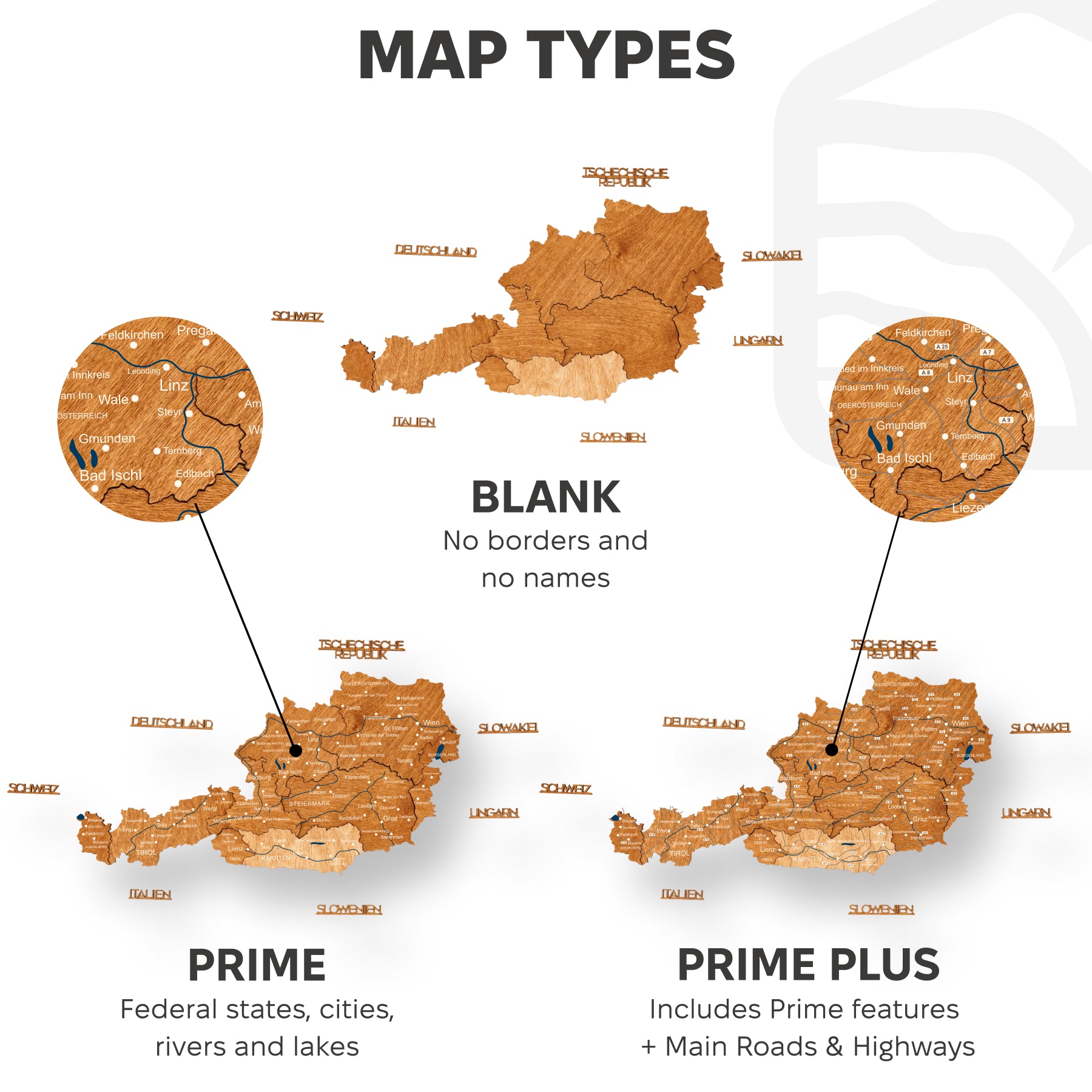 Comparison of different map types on a white background