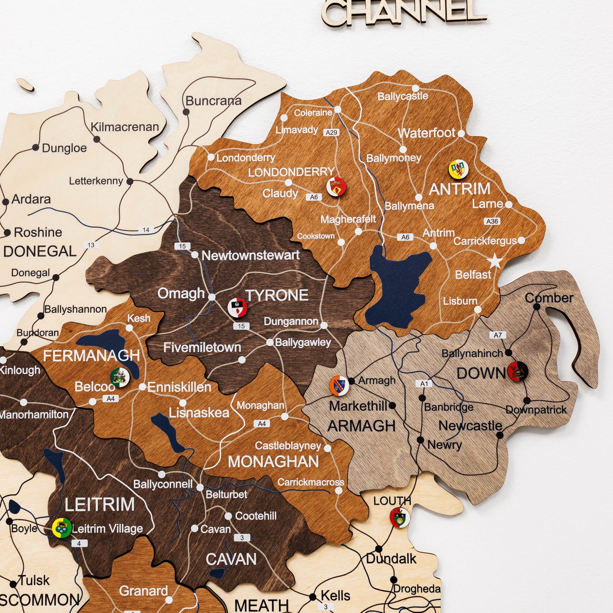 Map of Northern Ireland with different counties colored in various shades.