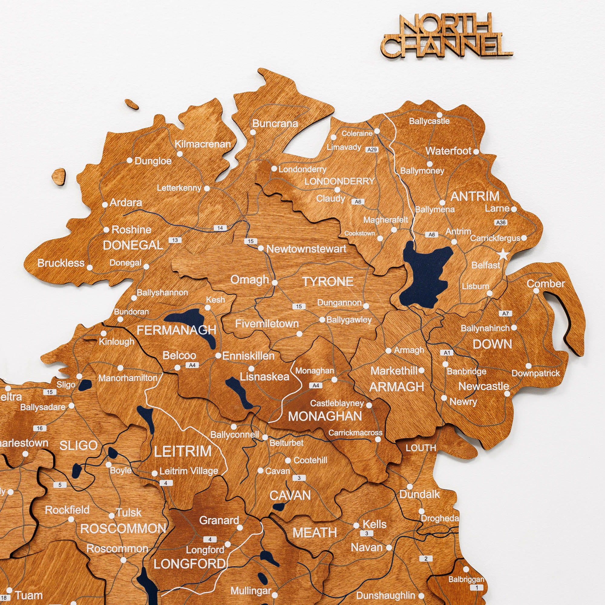 Map of Northern Ireland with county boundaries highlighted in brown on a white background.