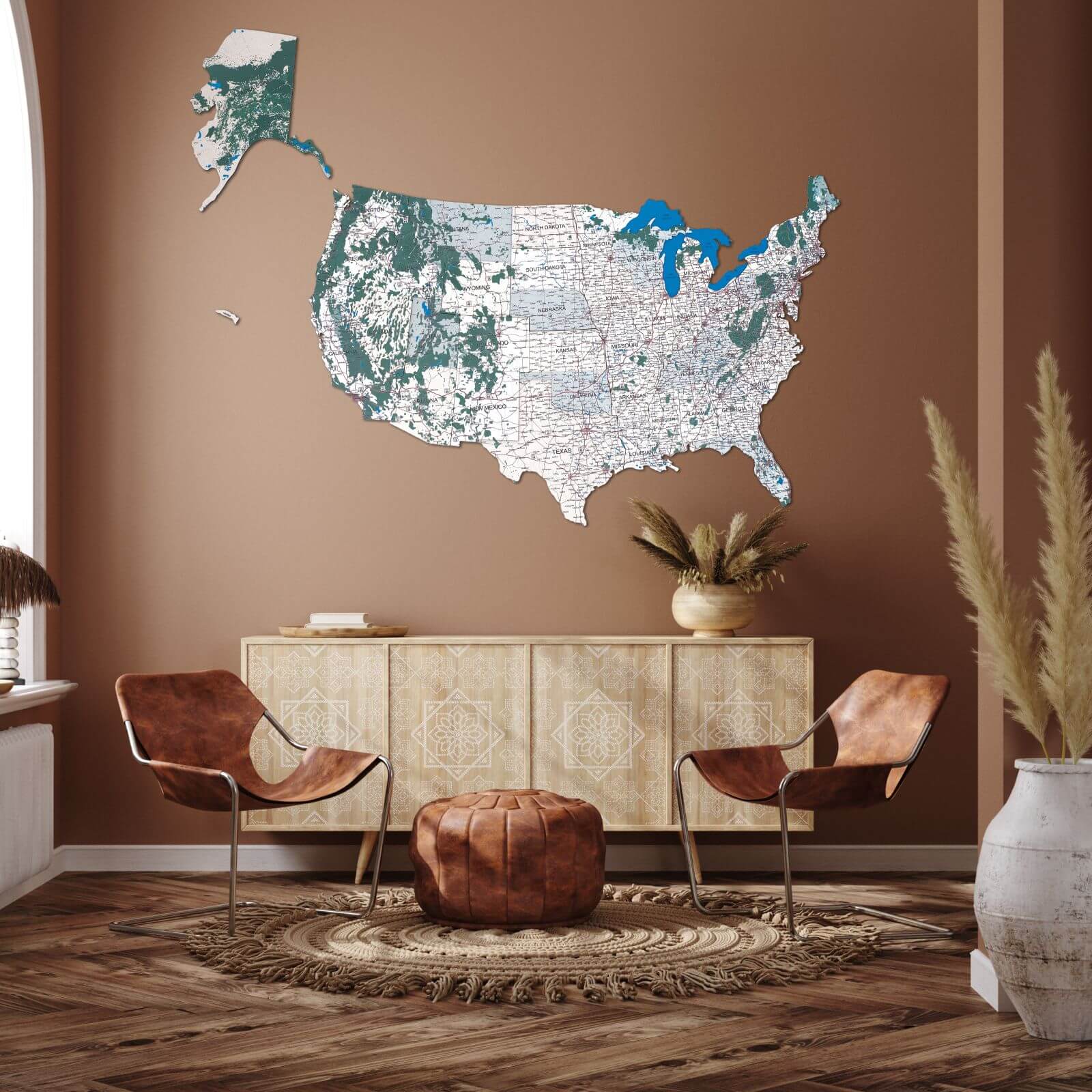 wooden US map