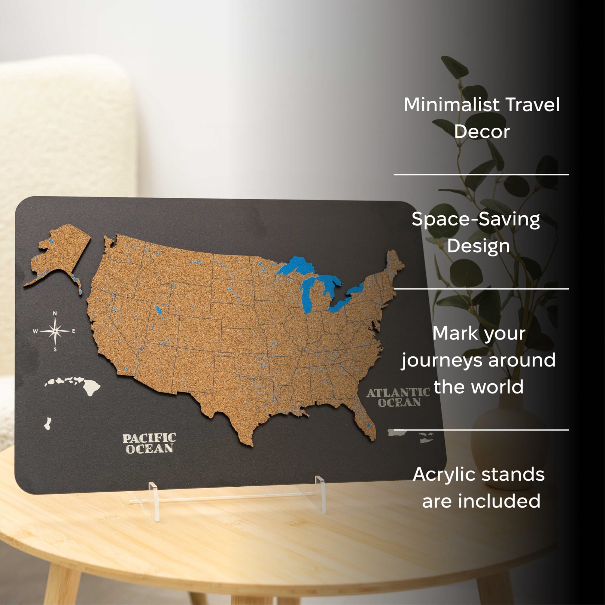 usa cork map features minimalist decor