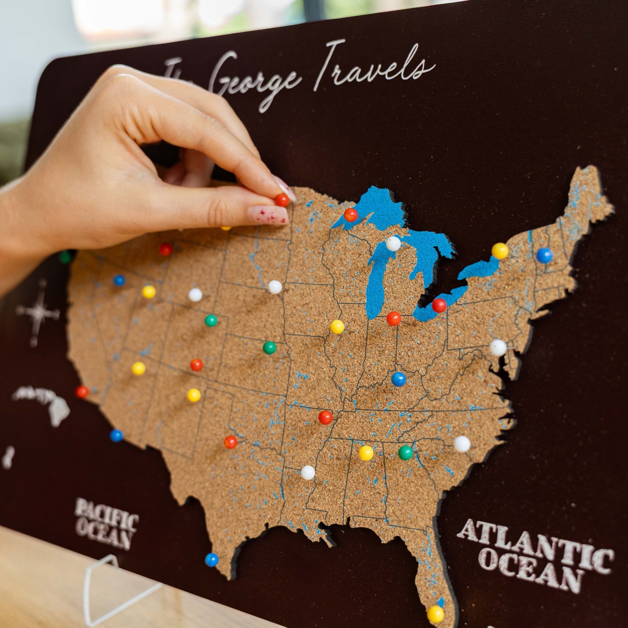 cork us map travel pins decor