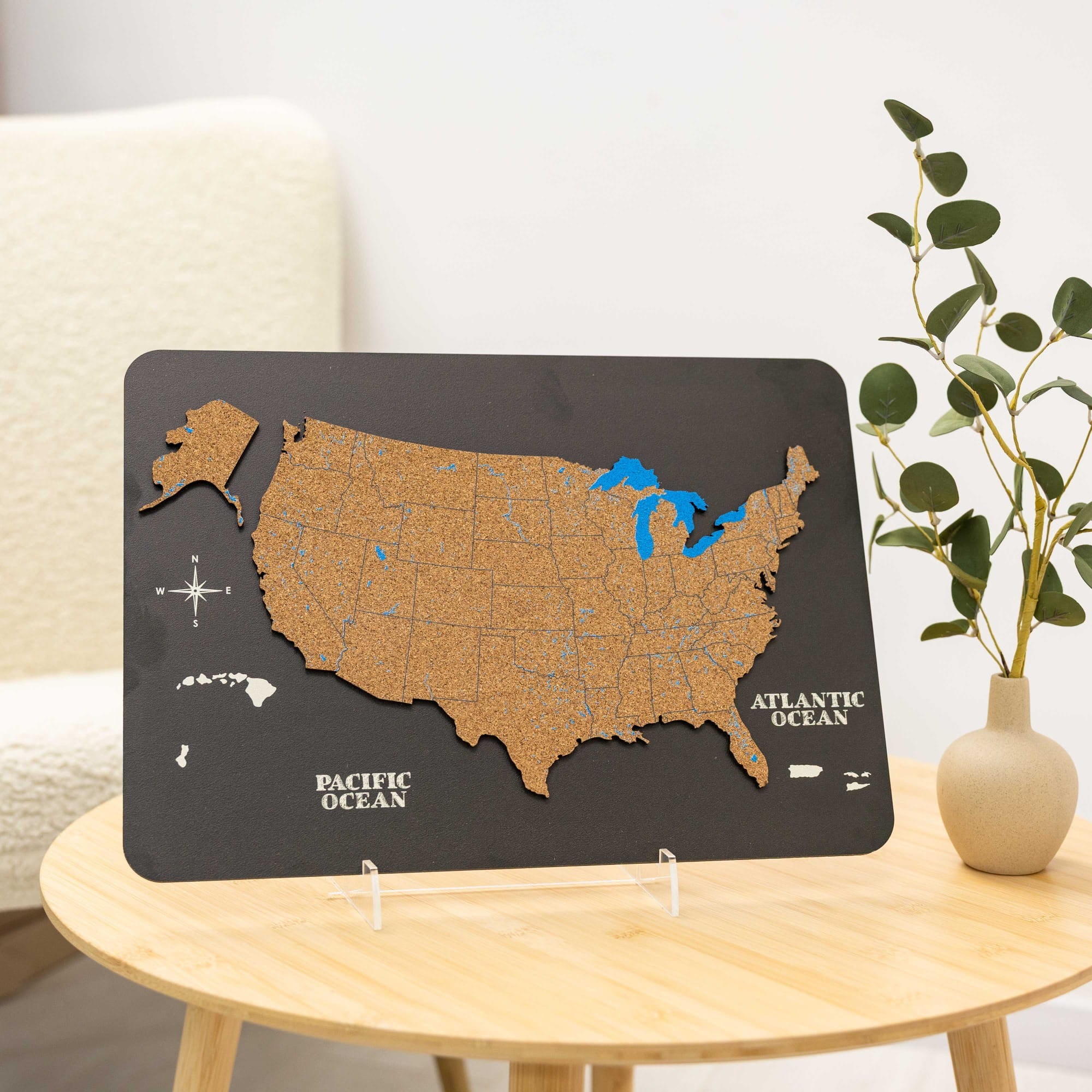 wooden cork usa map living room