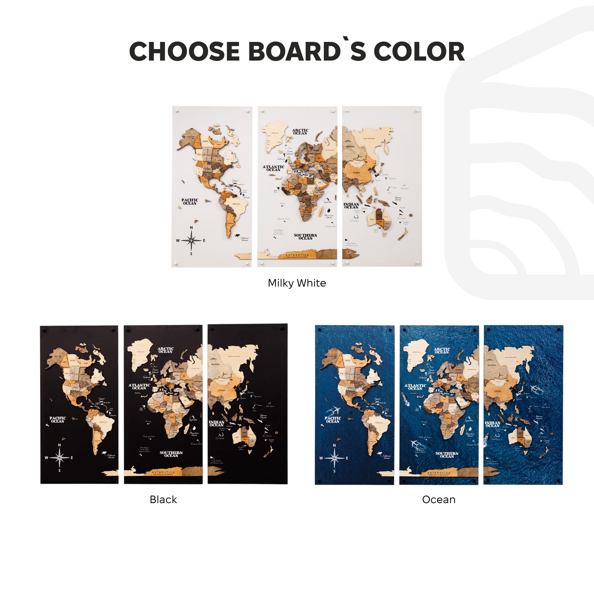 3D Wooden World Map Triptych Frameless - Multicolor | Enjoy The Wood