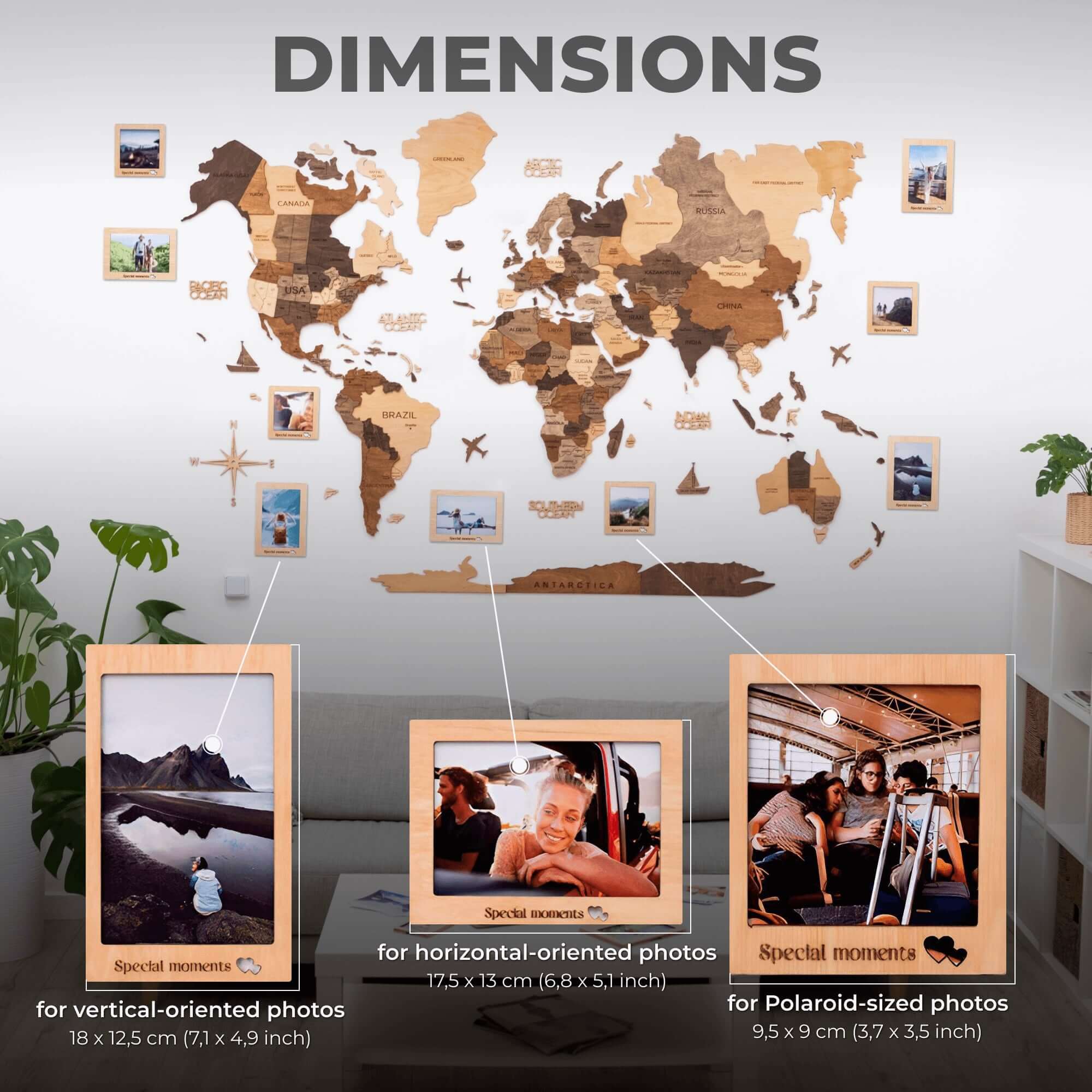 set of 3d map and photo frames
