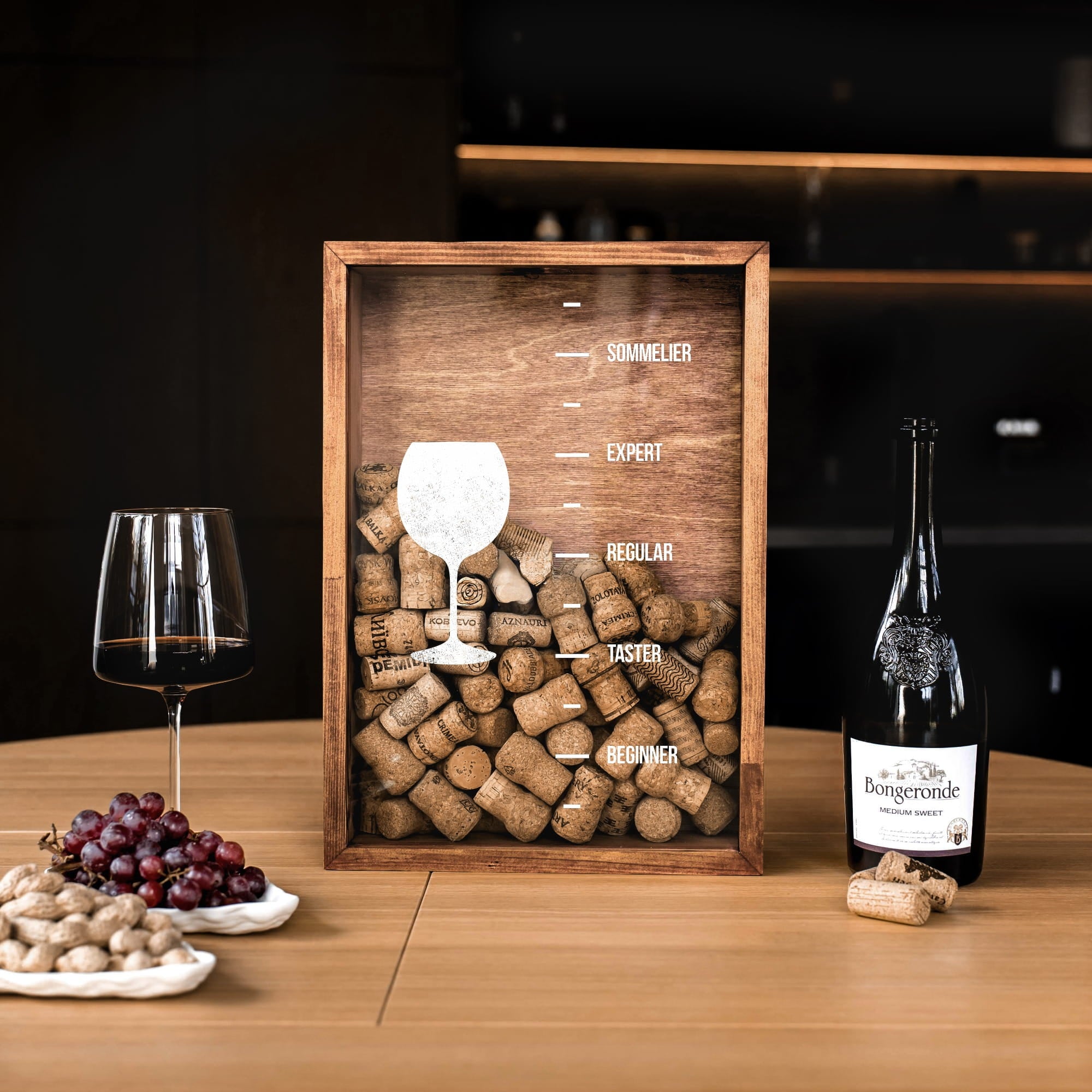 Pine Wine Cork Display Box - Wine Knowledge Scale