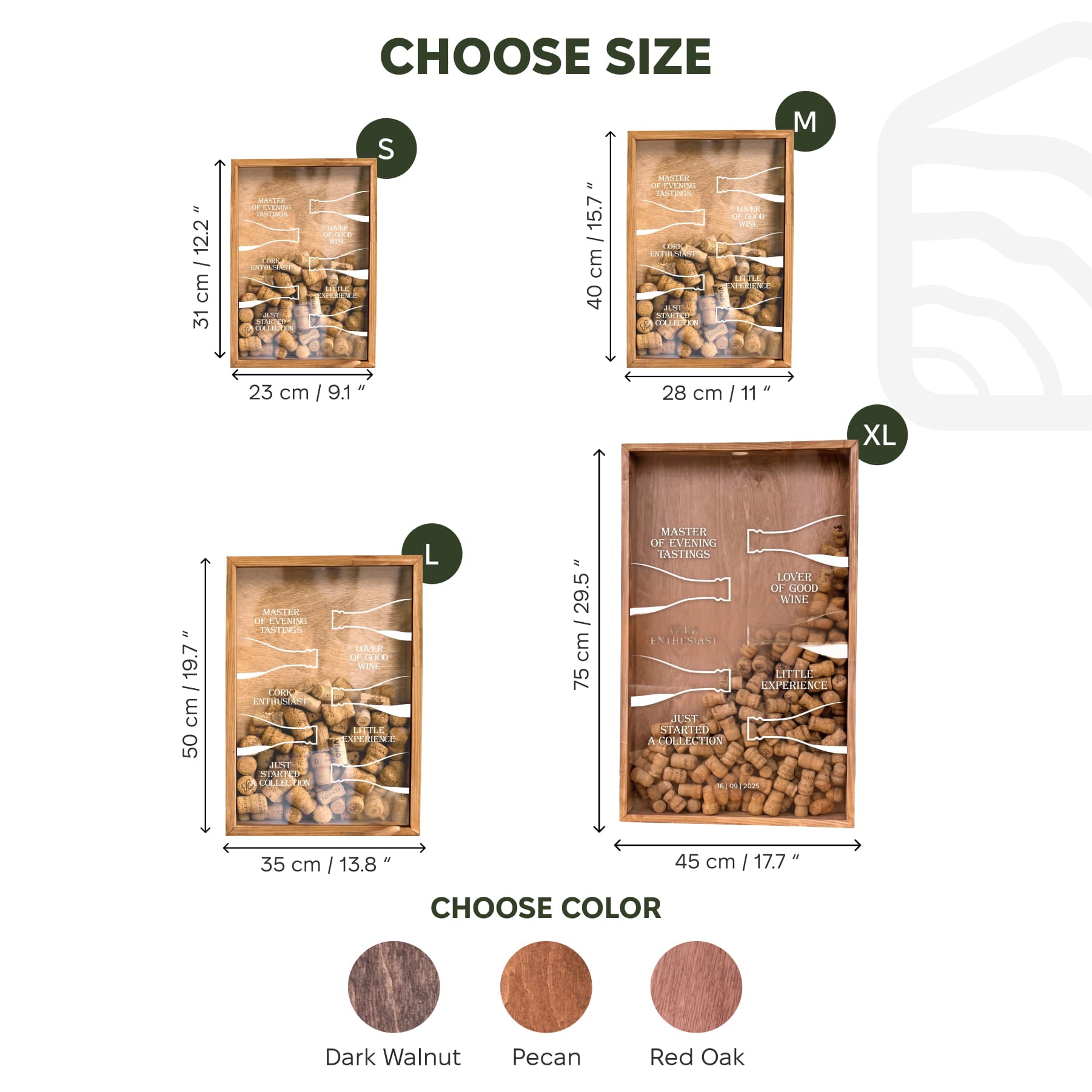 Size and color selection chart