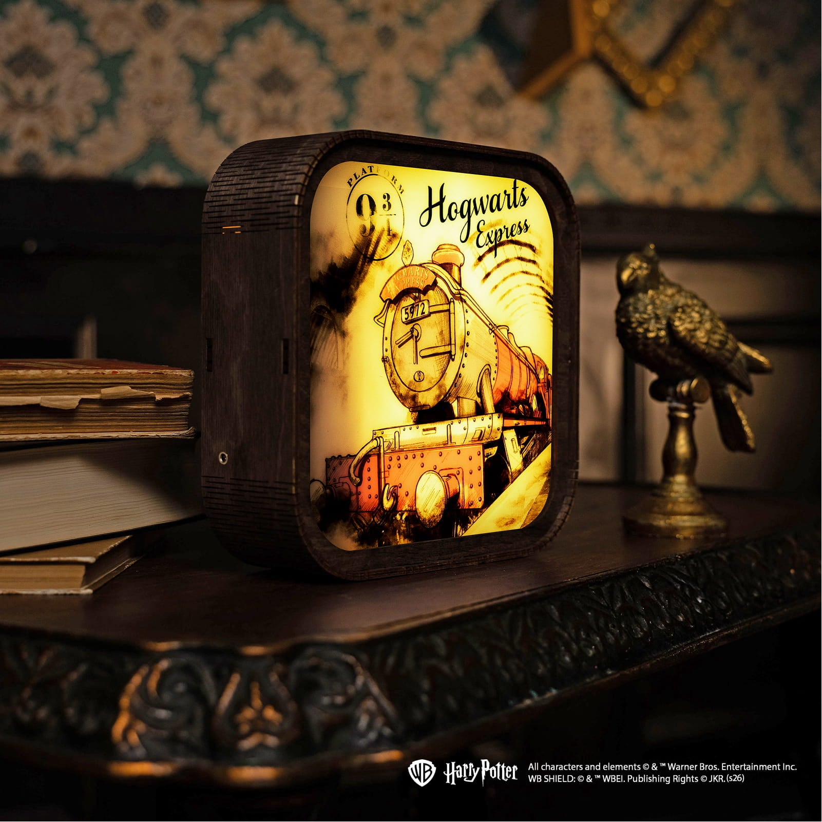 Harry-Potter-Nachtlampe aus Holz und Acryl – Gleis 9 ¾