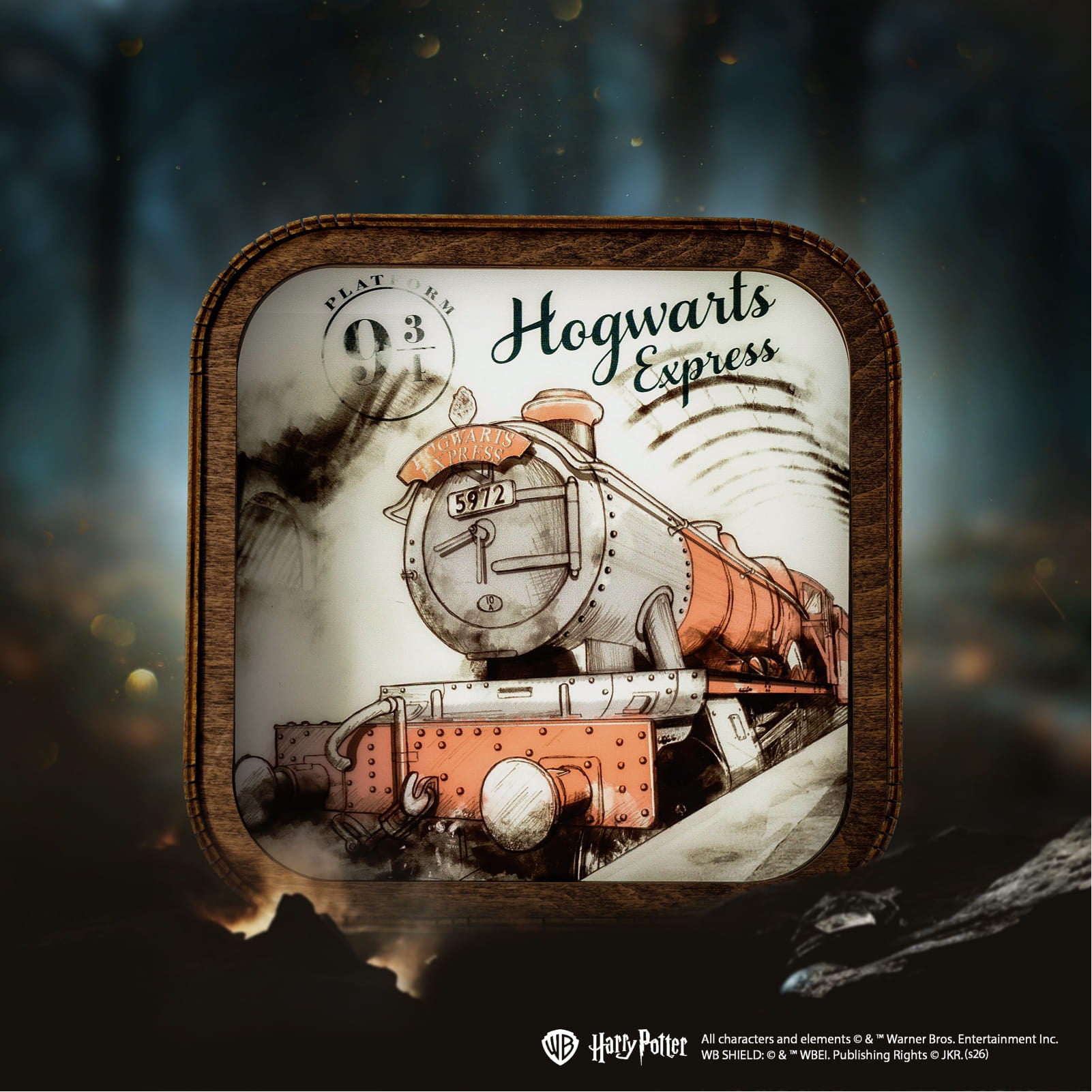 Harry-Potter-Nachtlampe aus Holz und Acryl – Gleis 9 ¾
