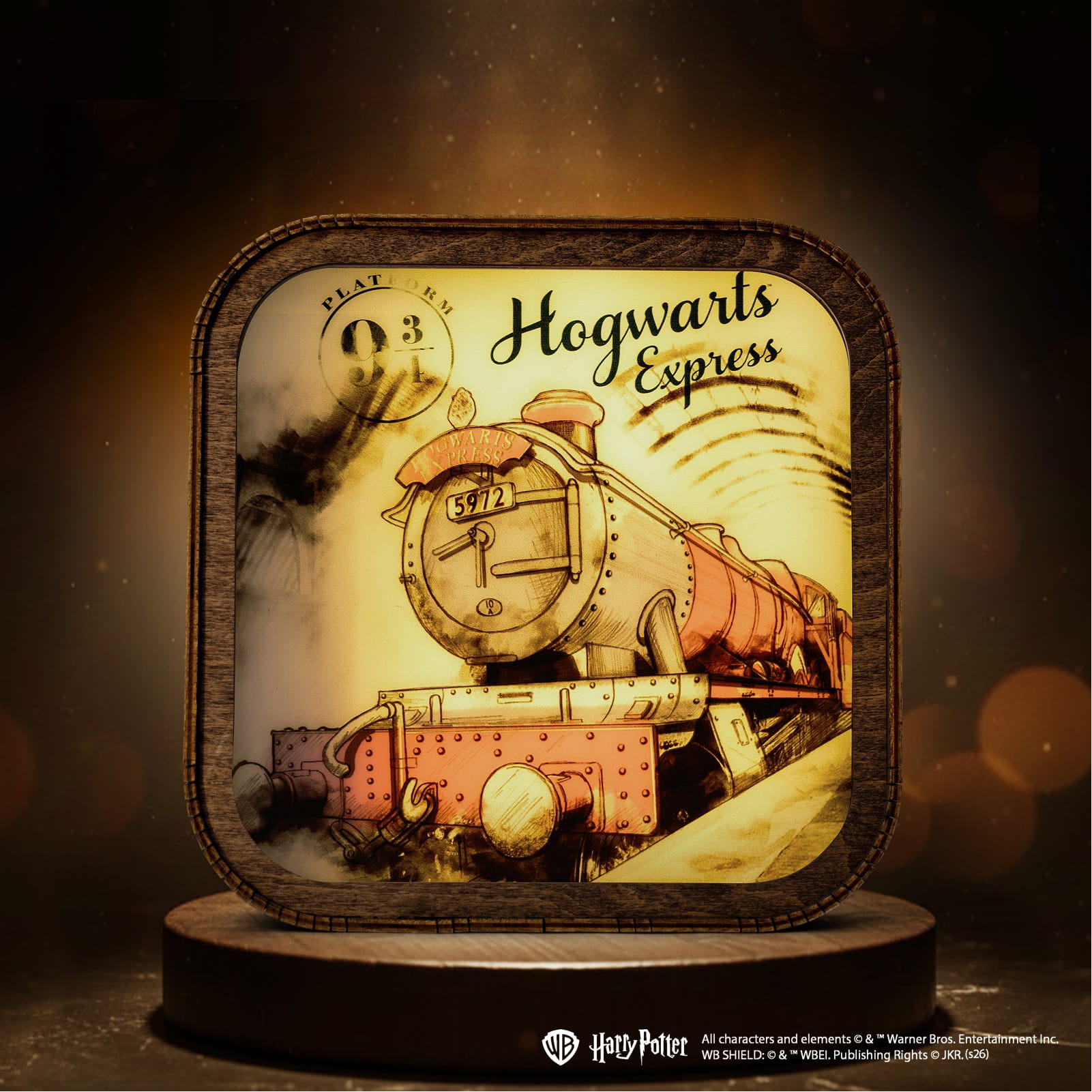 Harry-Potter-Nachtlampe aus Holz und Acryl – Gleis 9 ¾