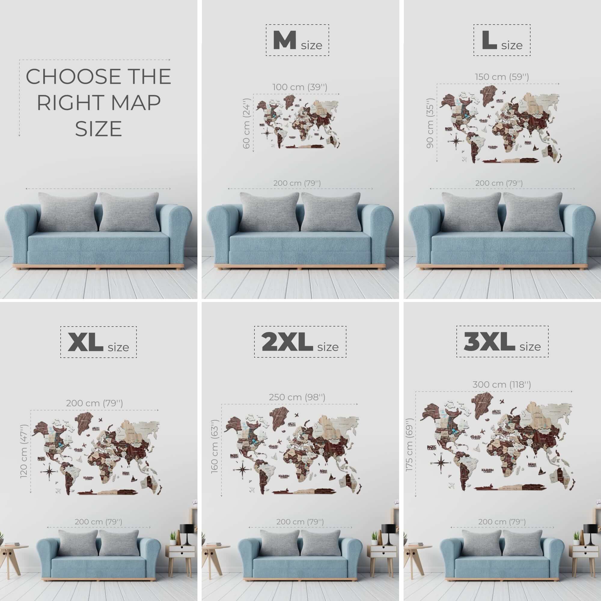 3D world map colored wall decor