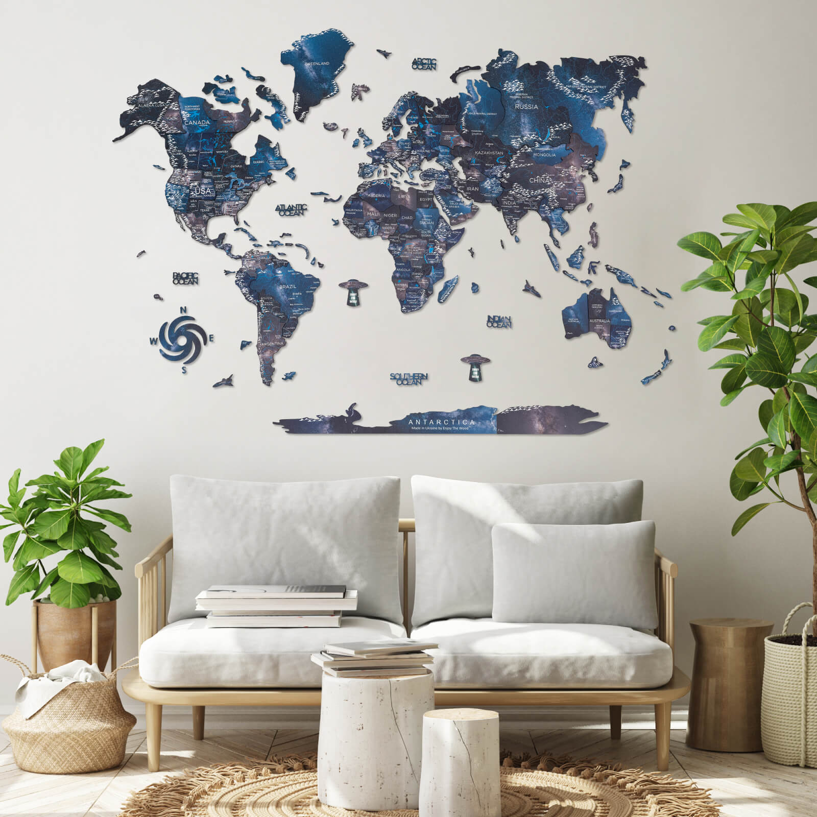 3D Wooden World Map Space