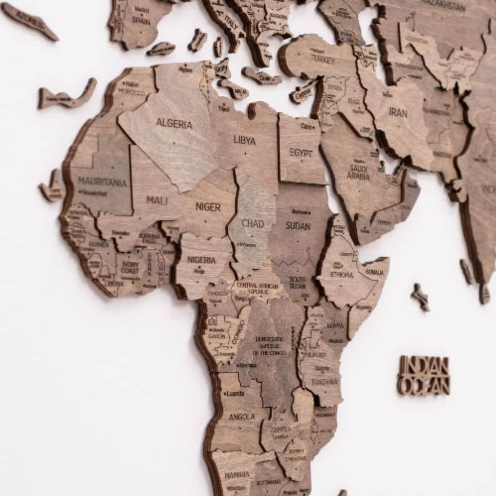 wooden world map with led
