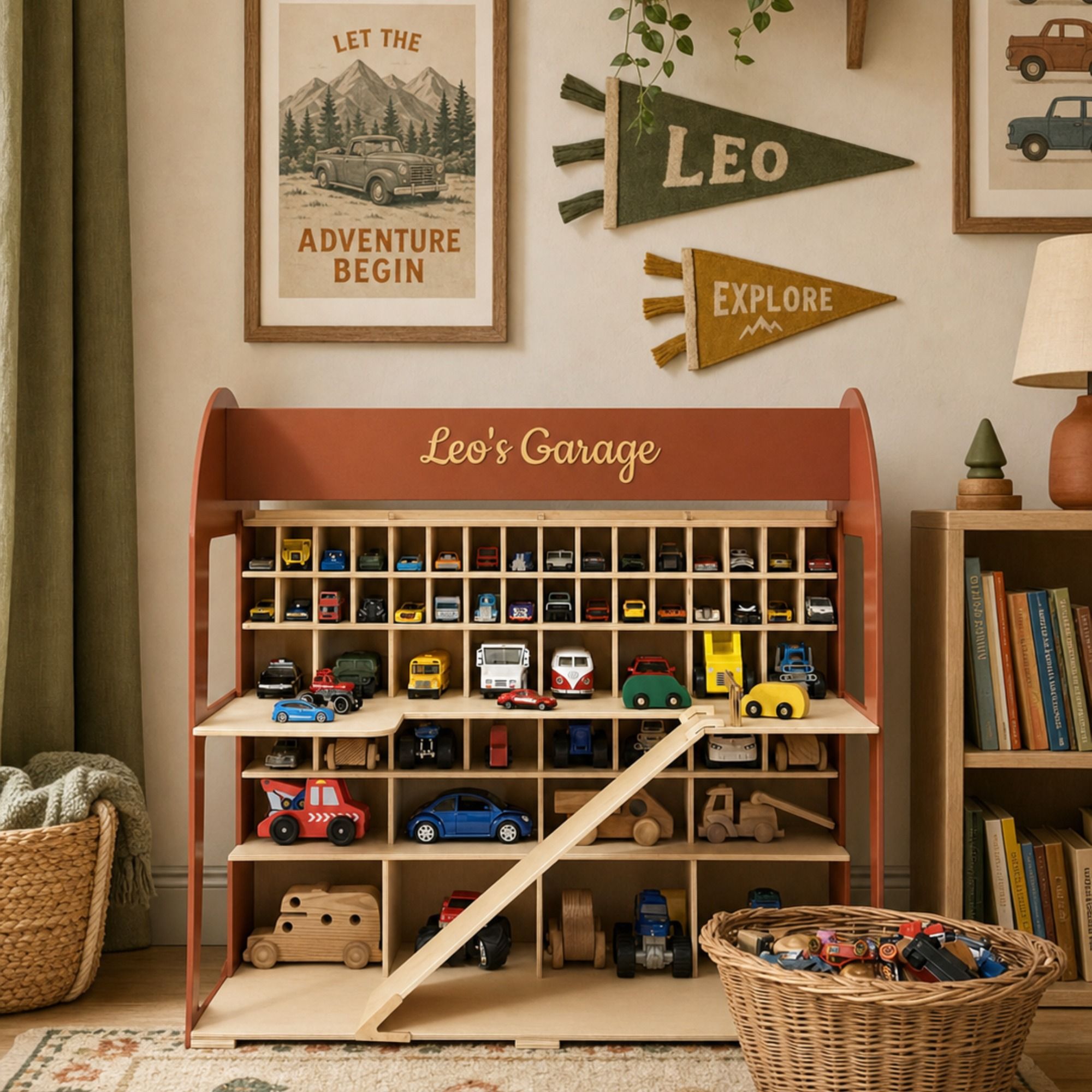 Terracotta toy car organizer for kids