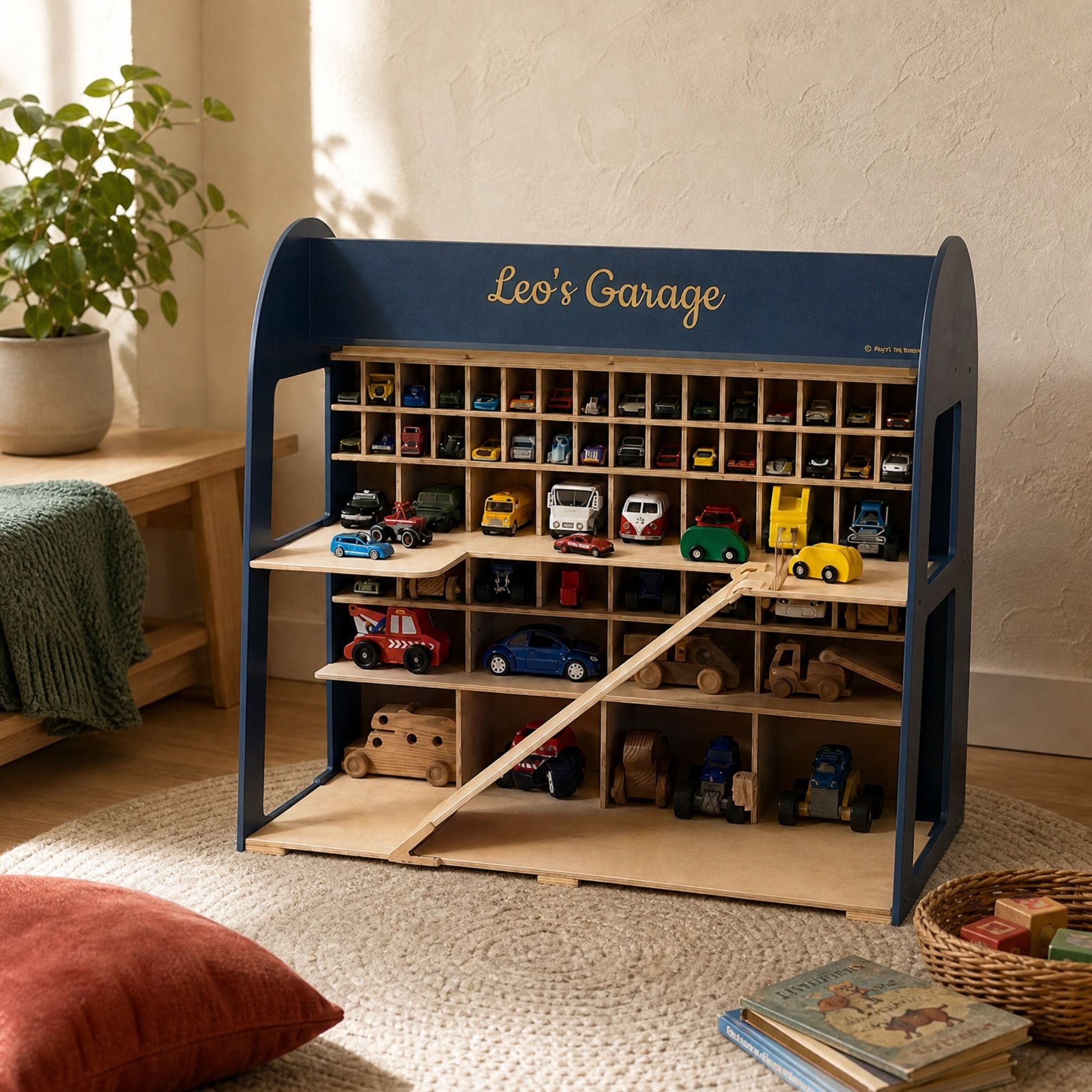 Warm Navy large toy car storage garage