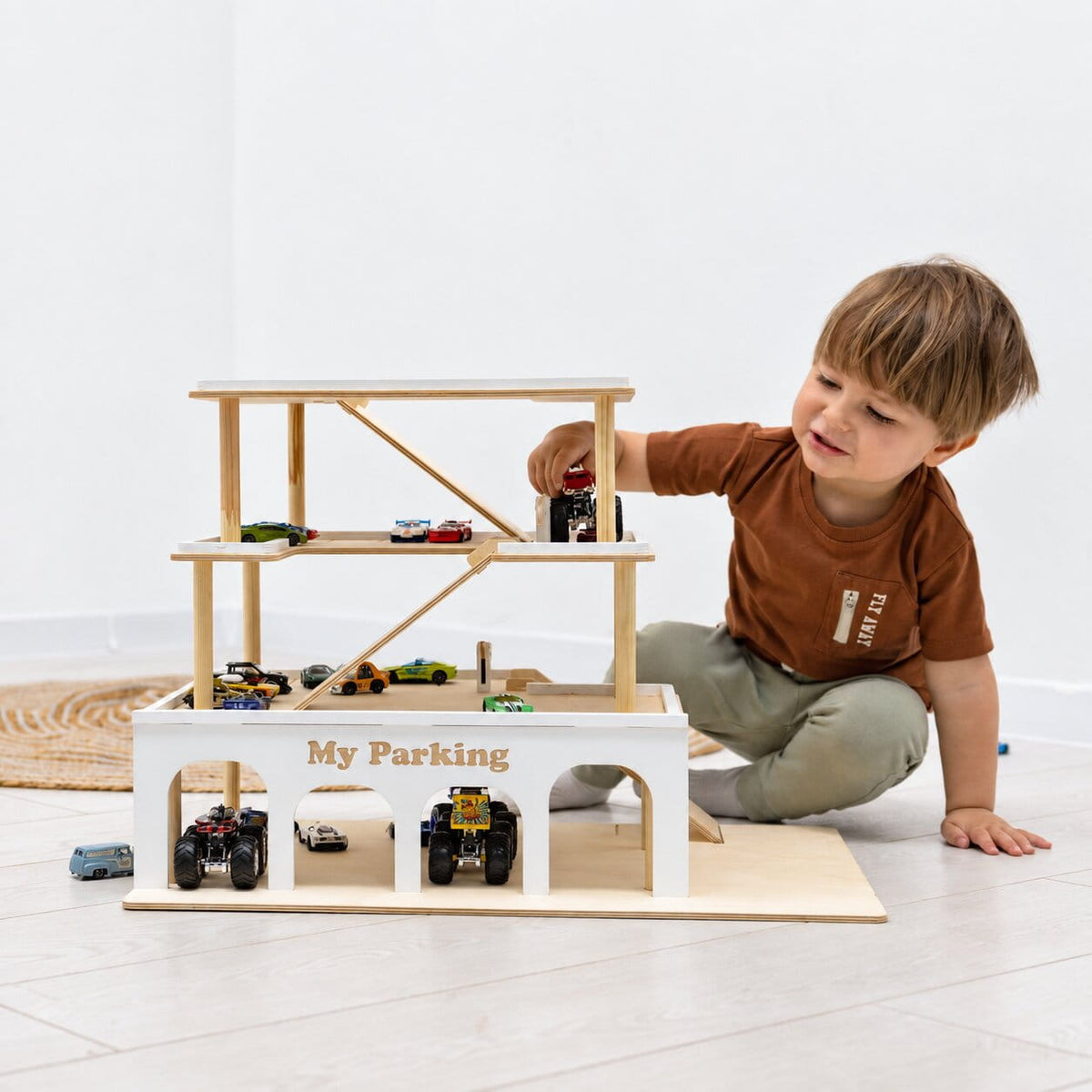 wooden car parking toy