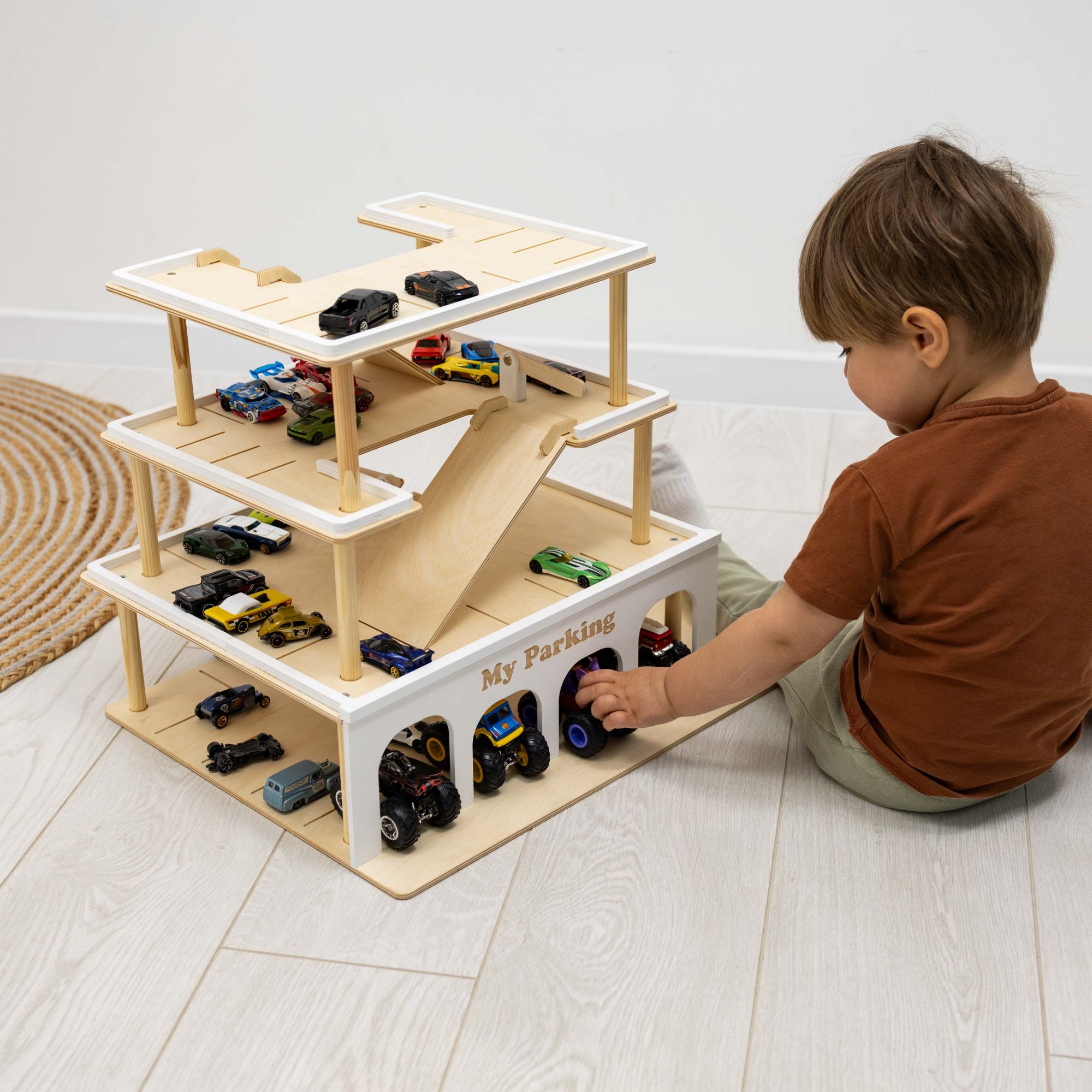 toy car garage with elevator