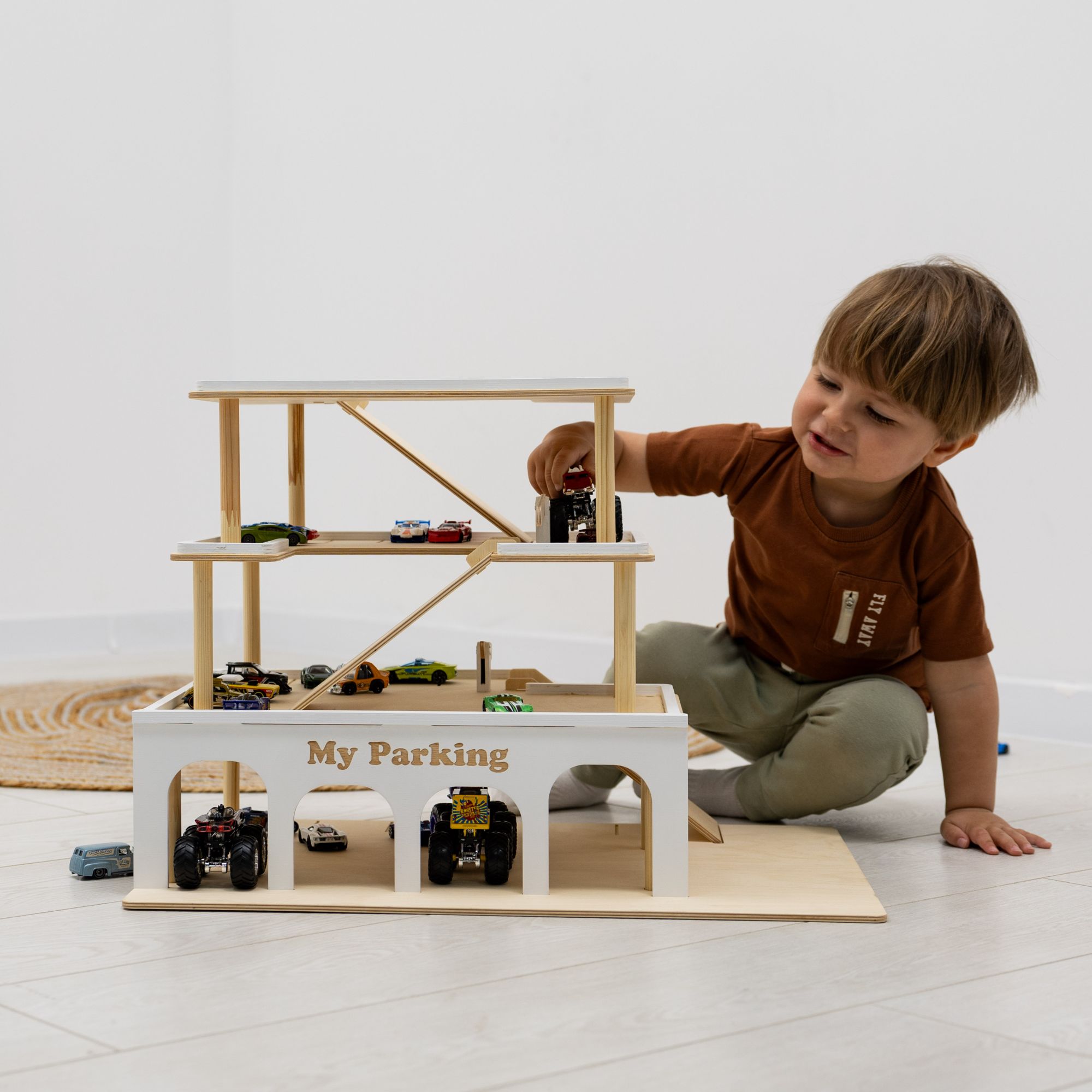 toy car garage with elevator