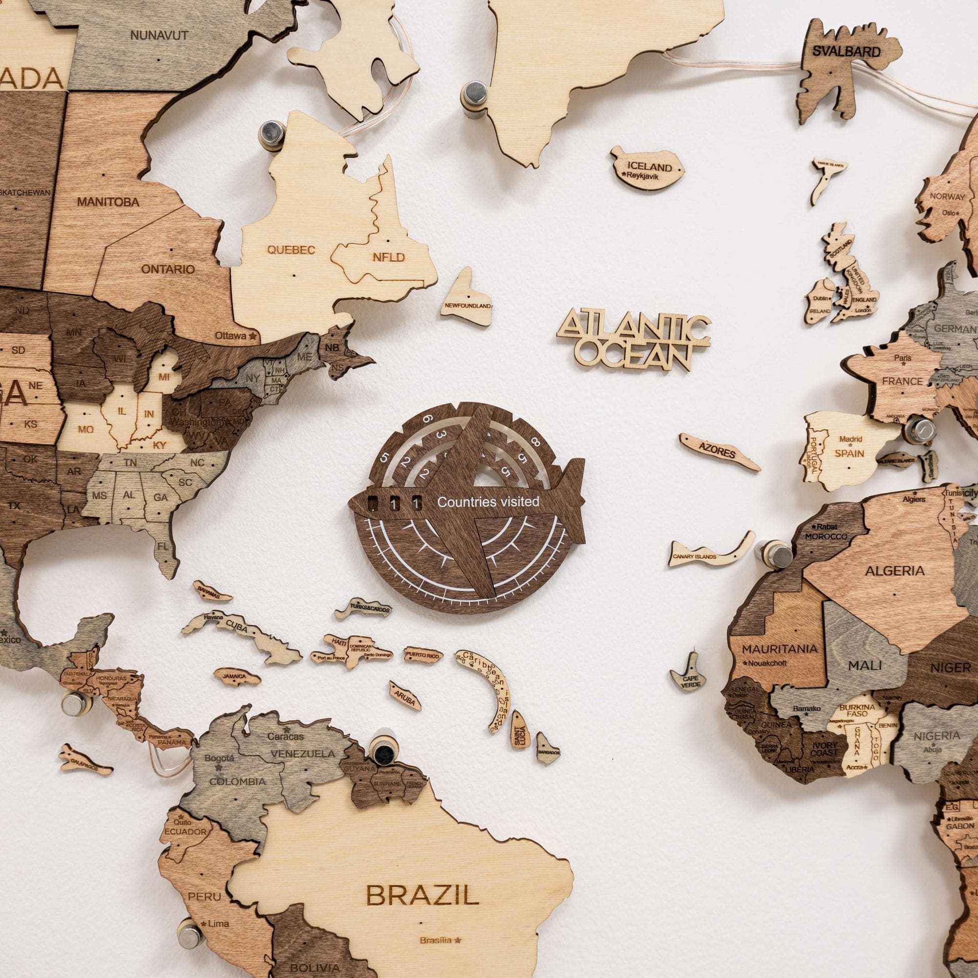 3d walnut wall map