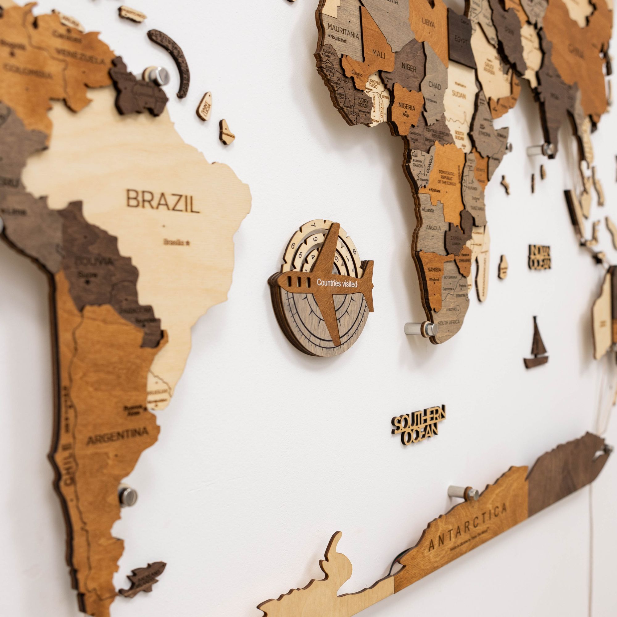 Travel Tracker 3D Wooden World Map – Oak