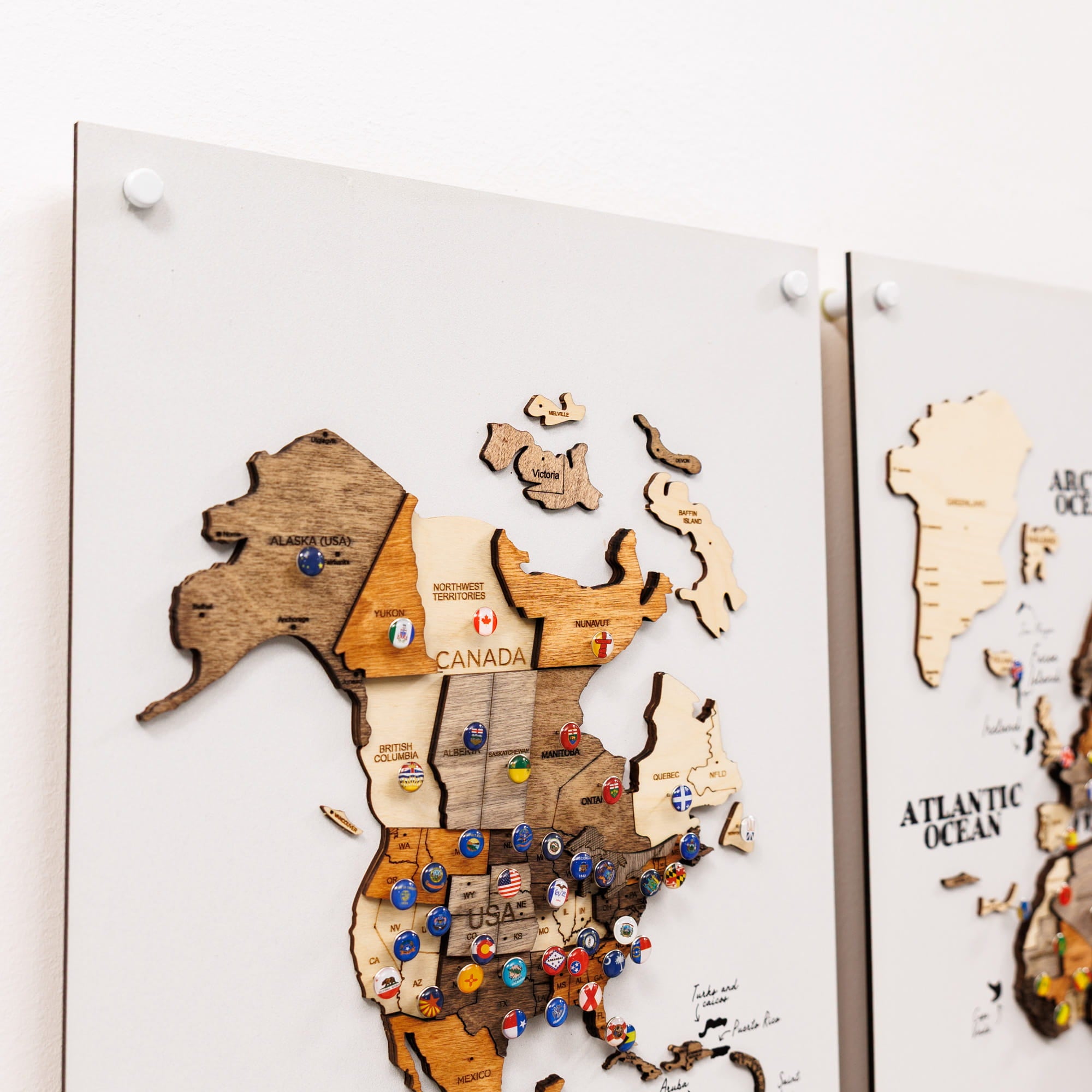 3D Wooden World Map Triptych Frameless - Multicolor by Enjoy The Wood 