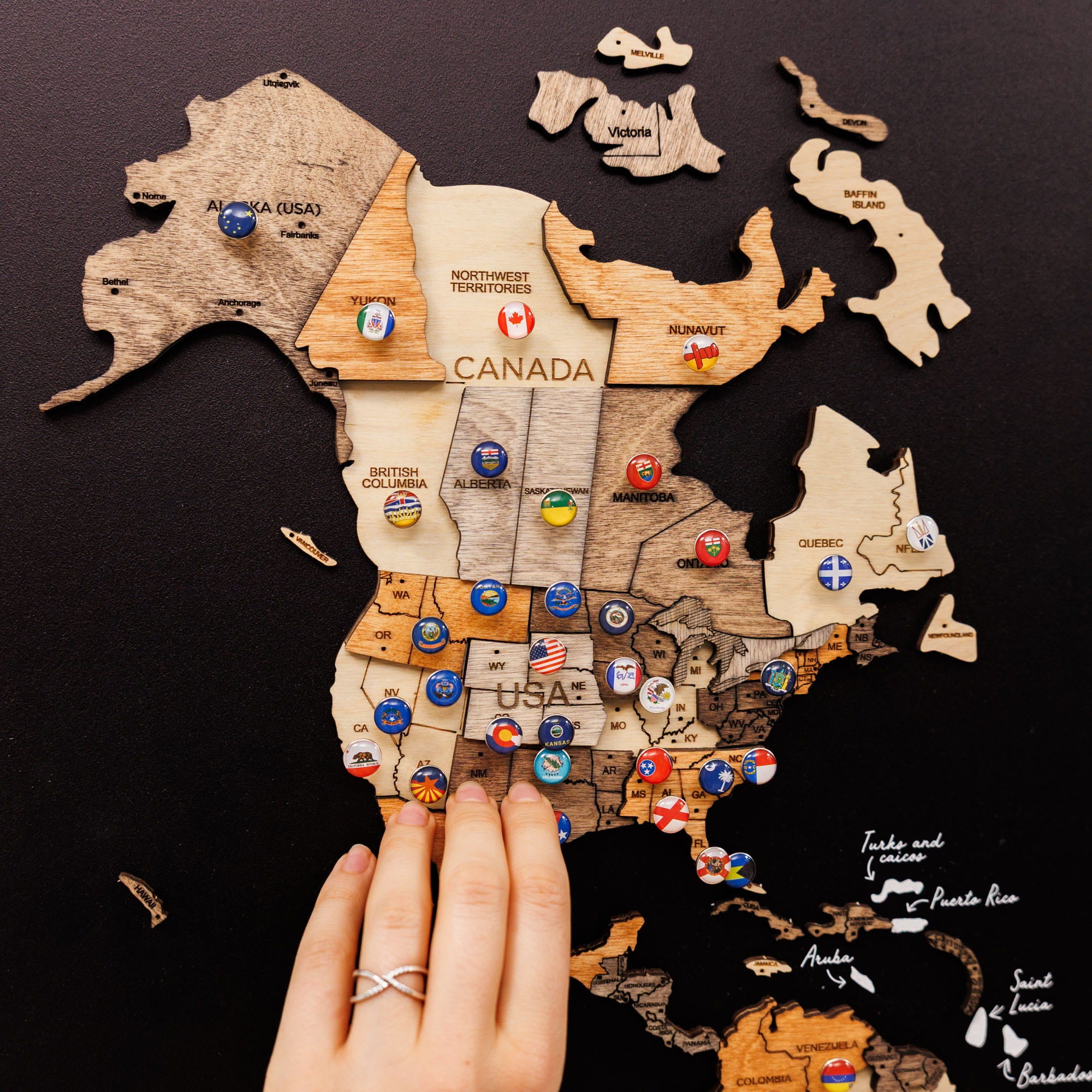 3D Wooden World Map Triptych Frameless - Multicolor by Enjoy The Wood 