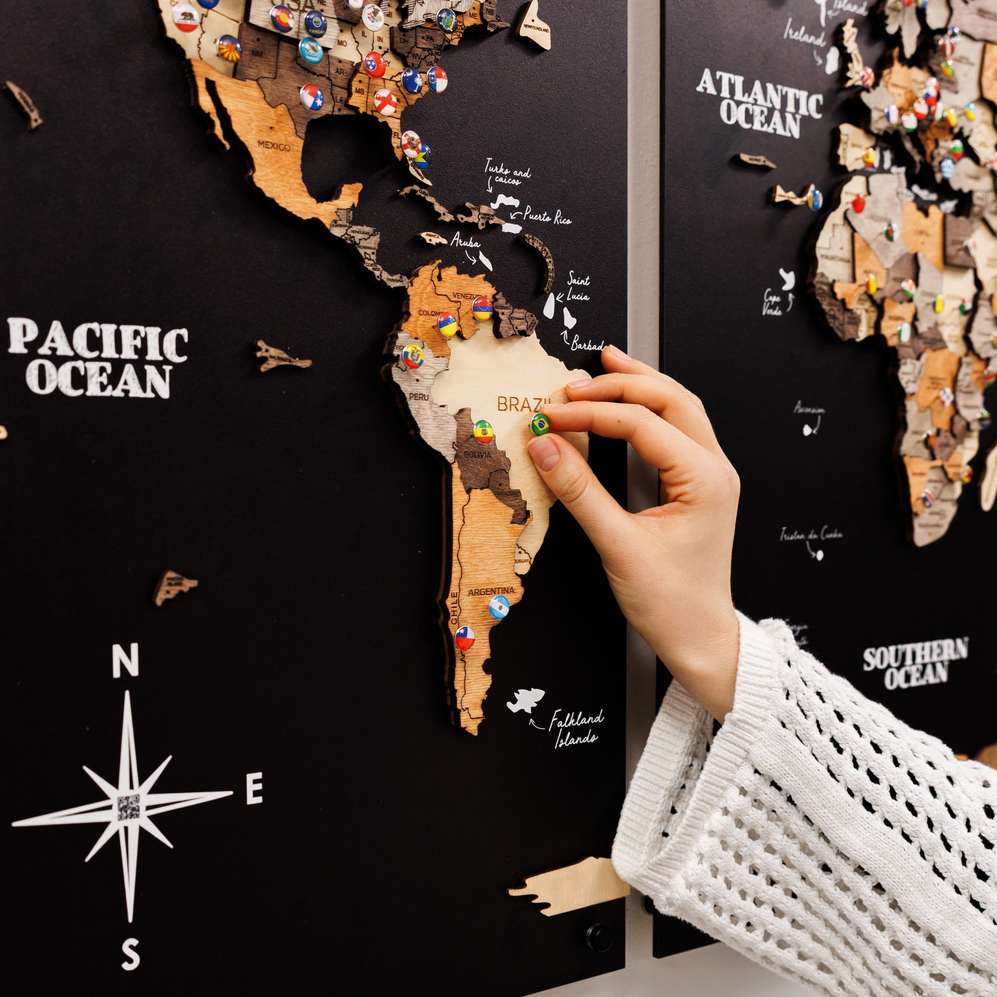 3D Wooden World Map Triptych Frameless - Multicolor | Enjoy The Wood